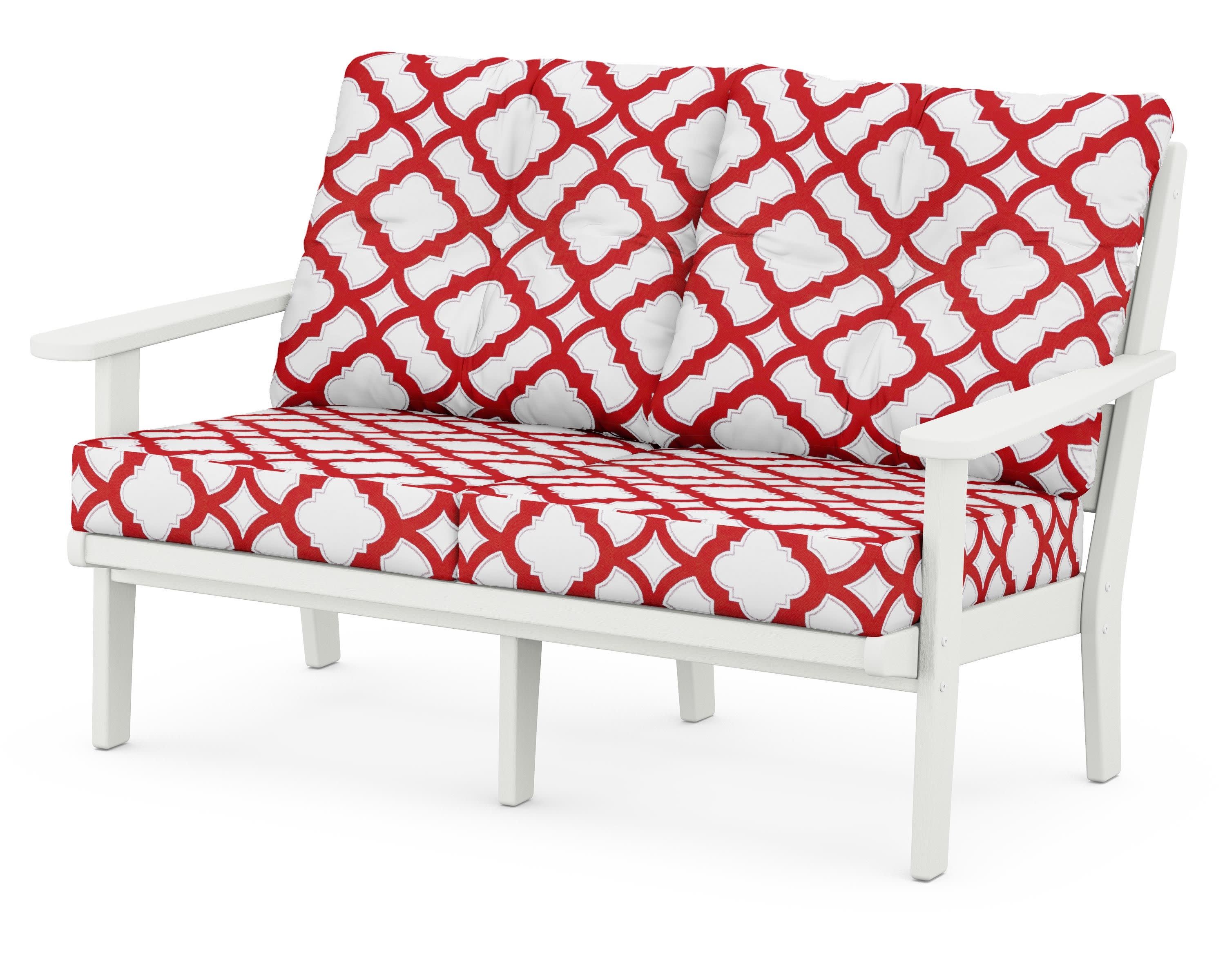 Lakeside Deep Seating Loveseat in Vintage White / Trellis Crimson