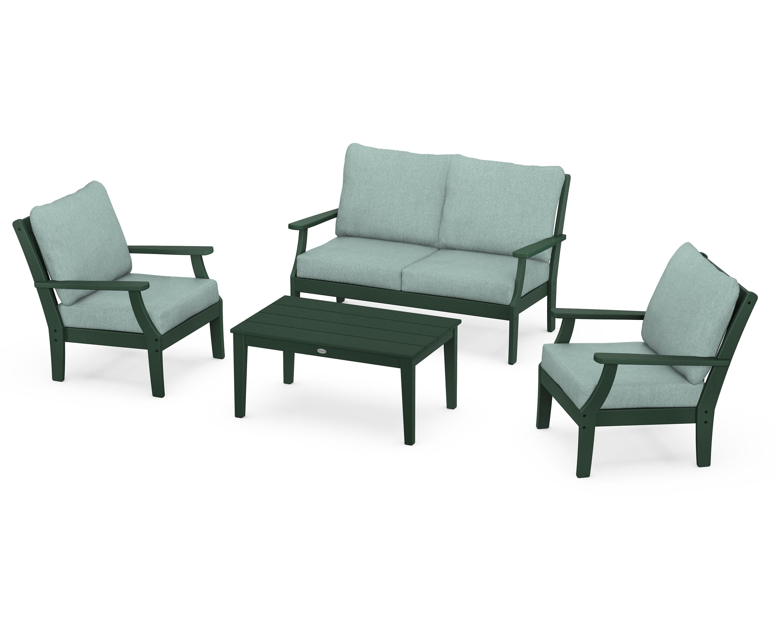 Braxton 4-Piece Deep Seating Chair Set in Green / Glacier Spa