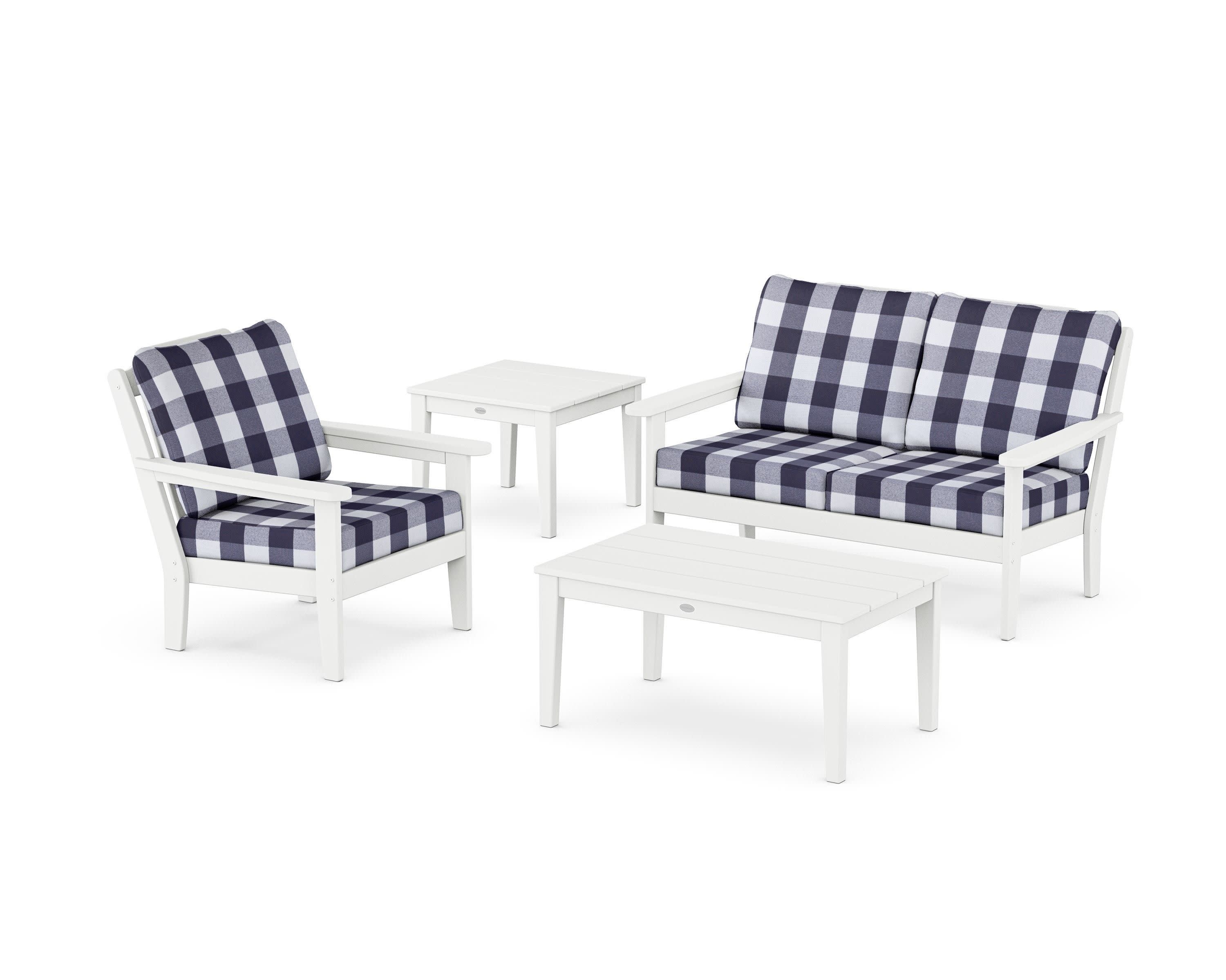 Wovendale 4-Piece Deep Seating Set in White / Buffalo Plaid Navy