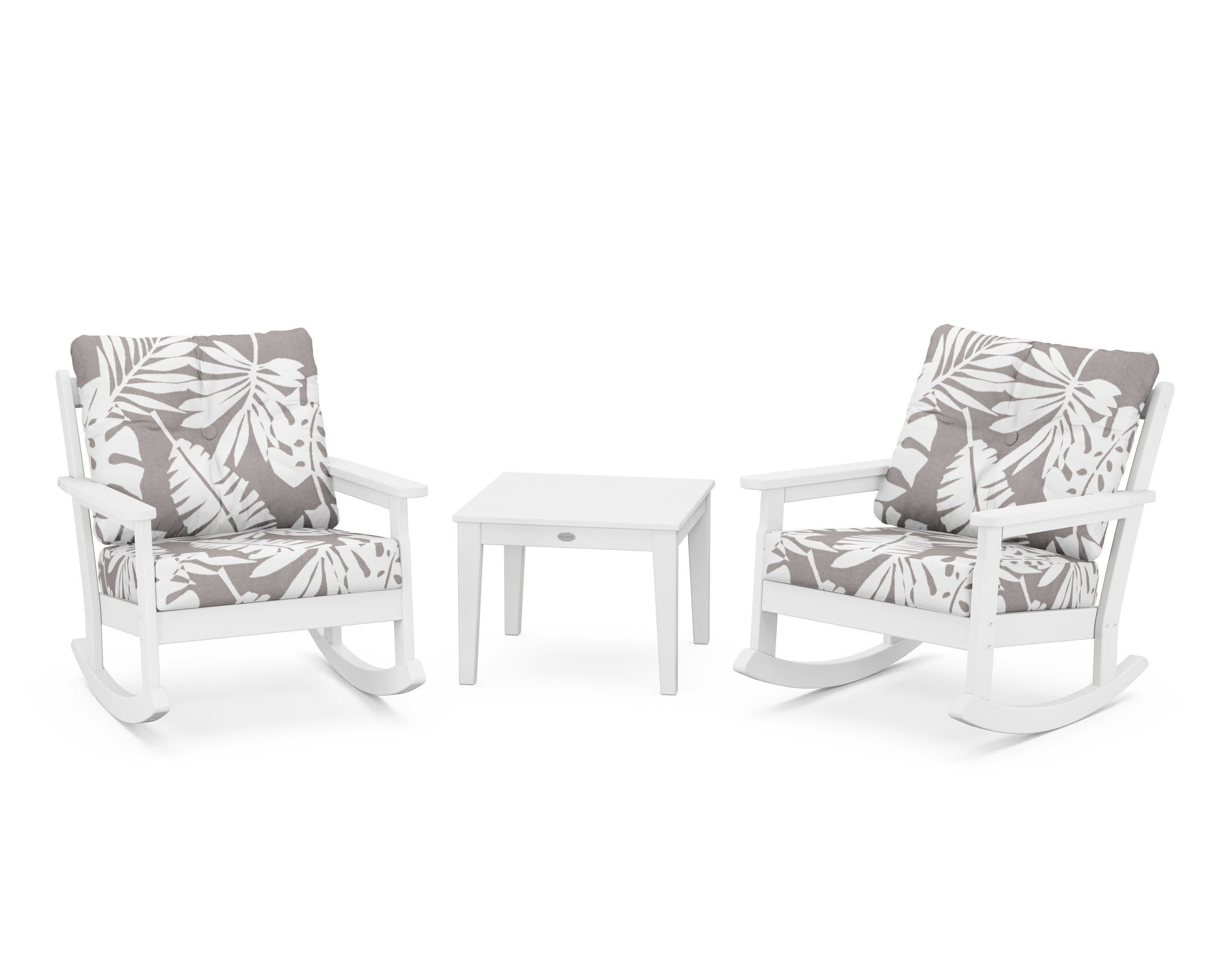 Vineyard 3-Piece Deep Seating Rocker Set in White / Leaf Grey Mist