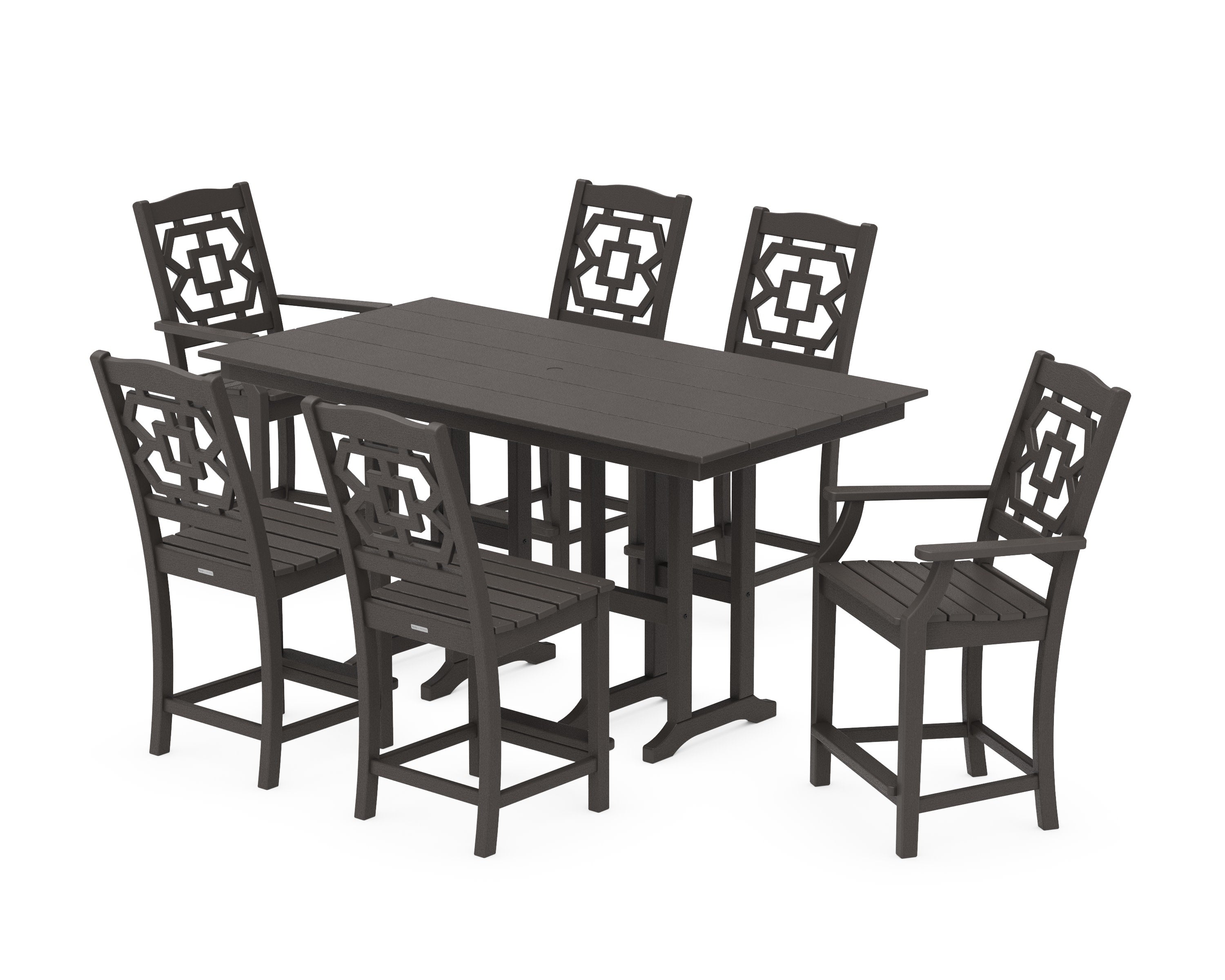 Chinoiserie 7-Piece Farmhouse Counter Set in Vintage Coffee