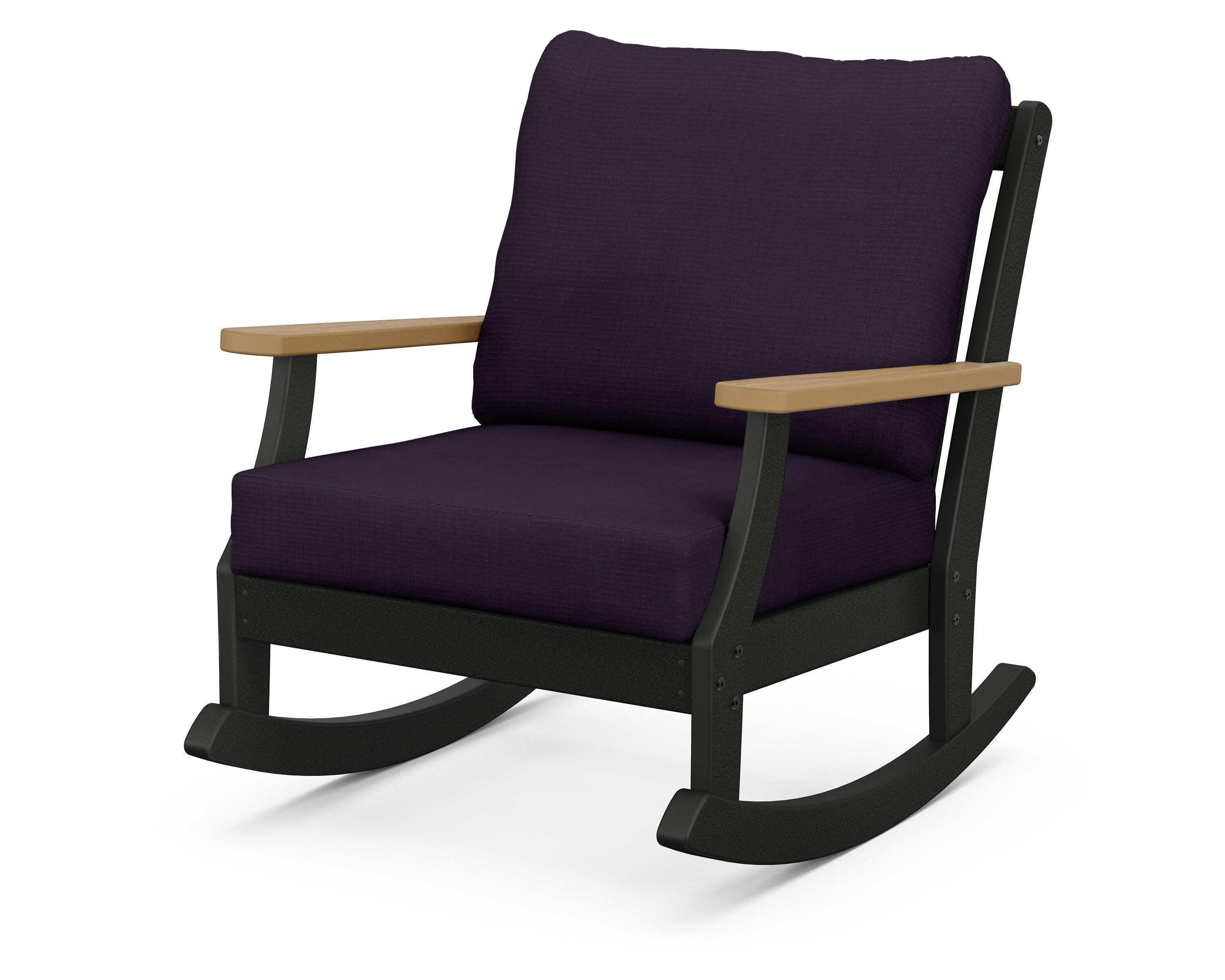 Braxton Deep Seating Rocking Chair in Black / Natural / Navy Linen