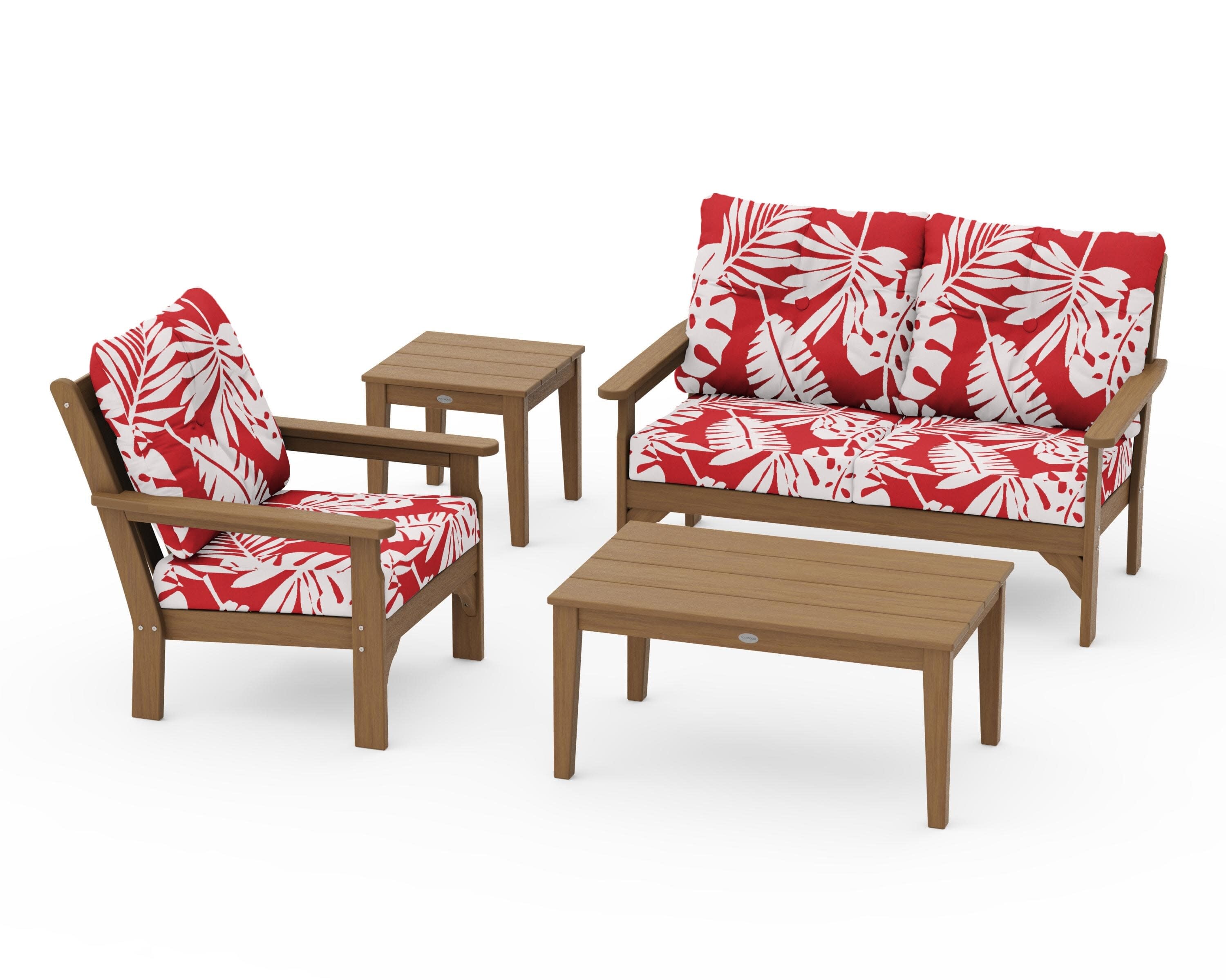 Vineyard 4-Piece Deep Seating Set in Natural / Leaf Crimson