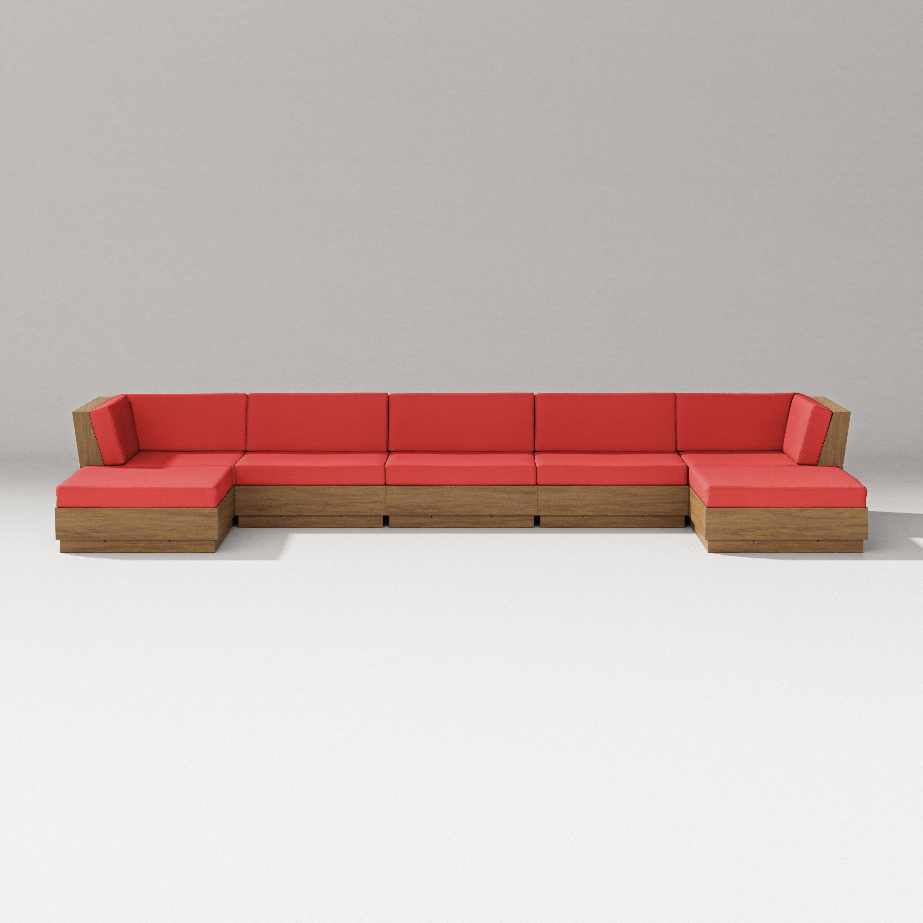 Elevate 7-Piece Double Chaise Sectional in Natural / Crimson Linen