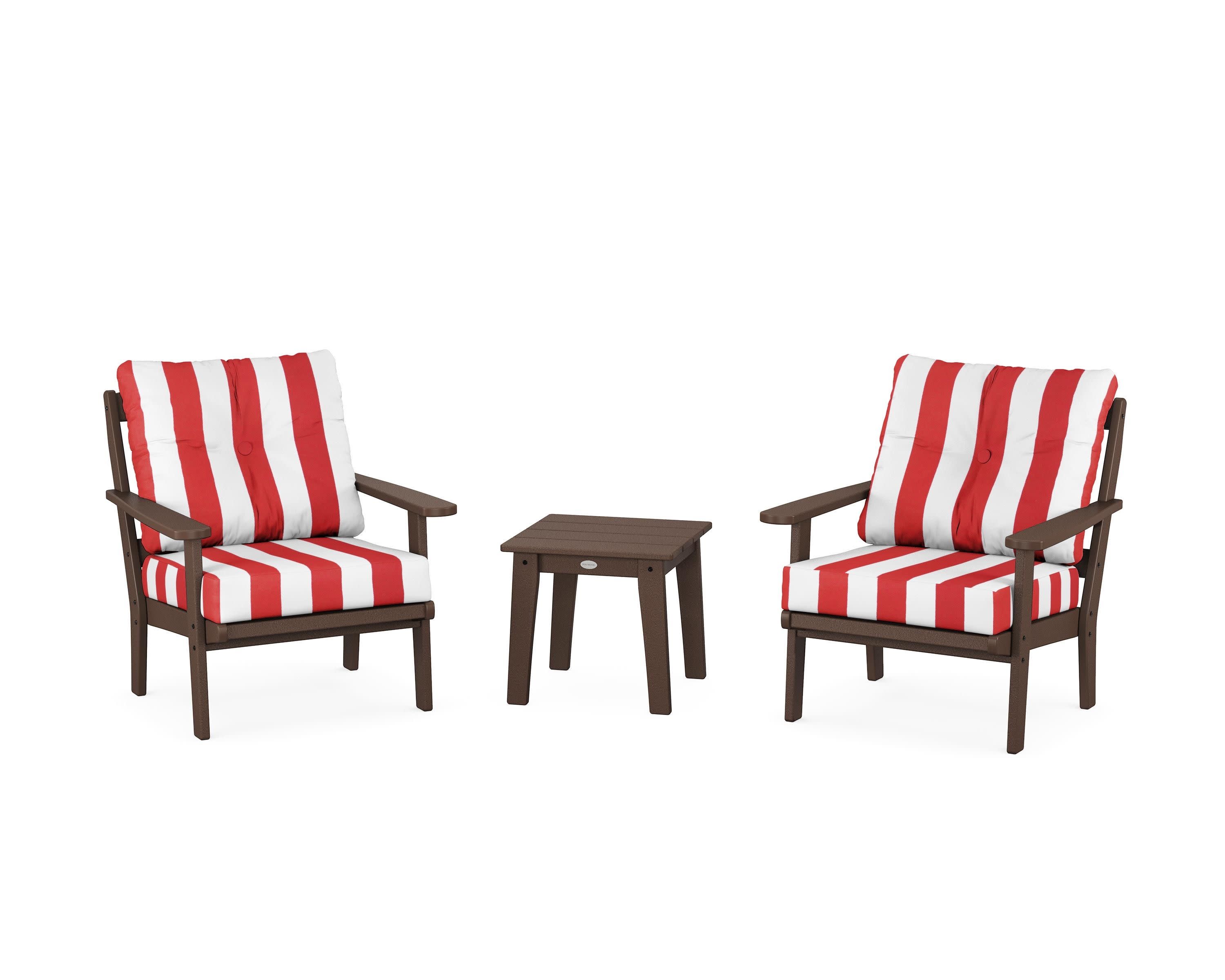 Mission 3-Piece Deep Seating Set in Mahogany / Cabana Stripe Crimson