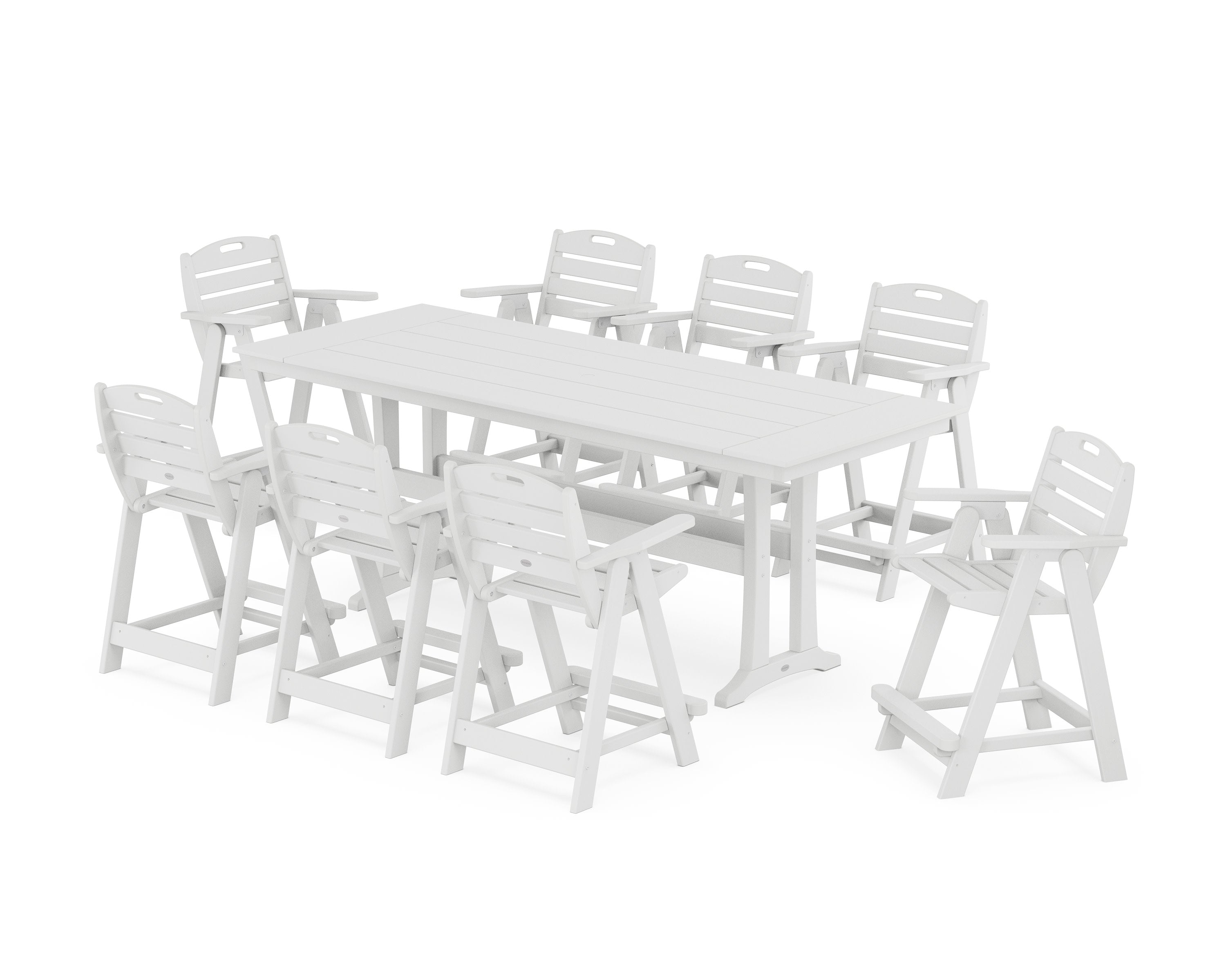 Nautical 9-Piece Farmhouse Counter Set with Trestle Legs in White