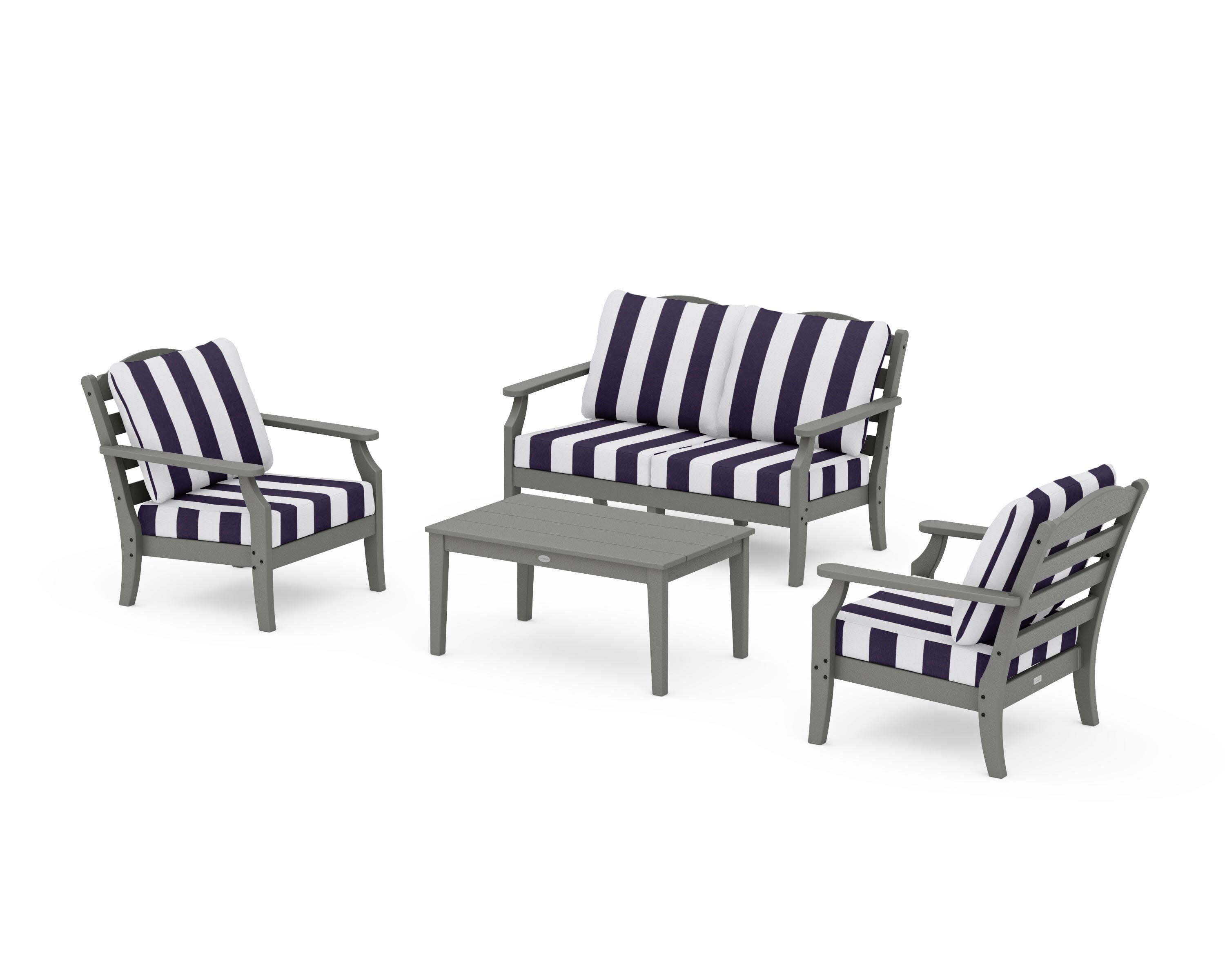 Savannah 4-Piece Deep Seating Set with Loveseat in Slate Grey / Cabana Stripe Navy