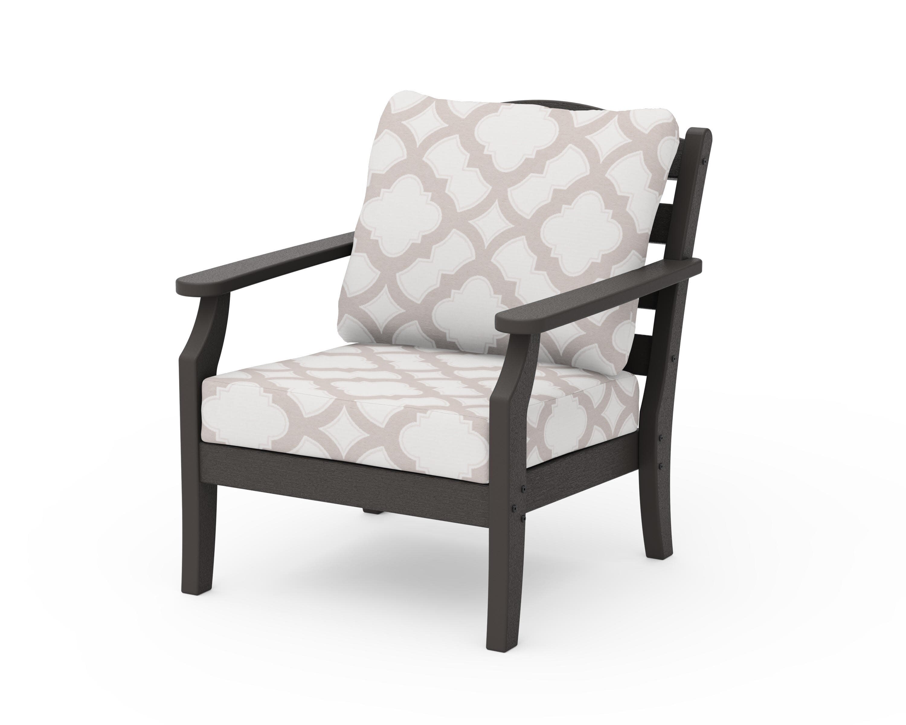 Savannah Deep Seating Chair in Vintage Coffee / Trellis Dune Burlap