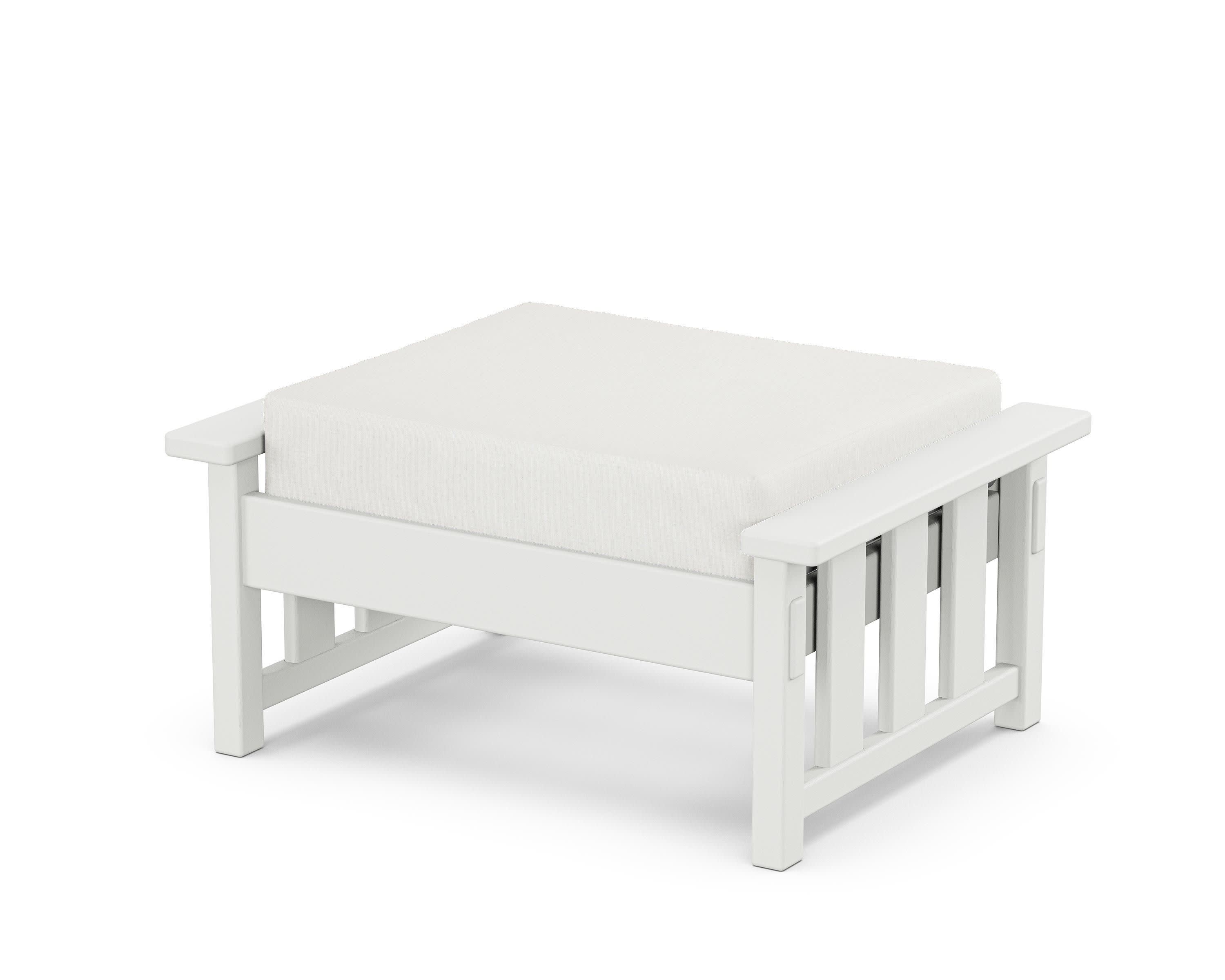 Acadia Deep Seating Ottoman in White / Natural Linen