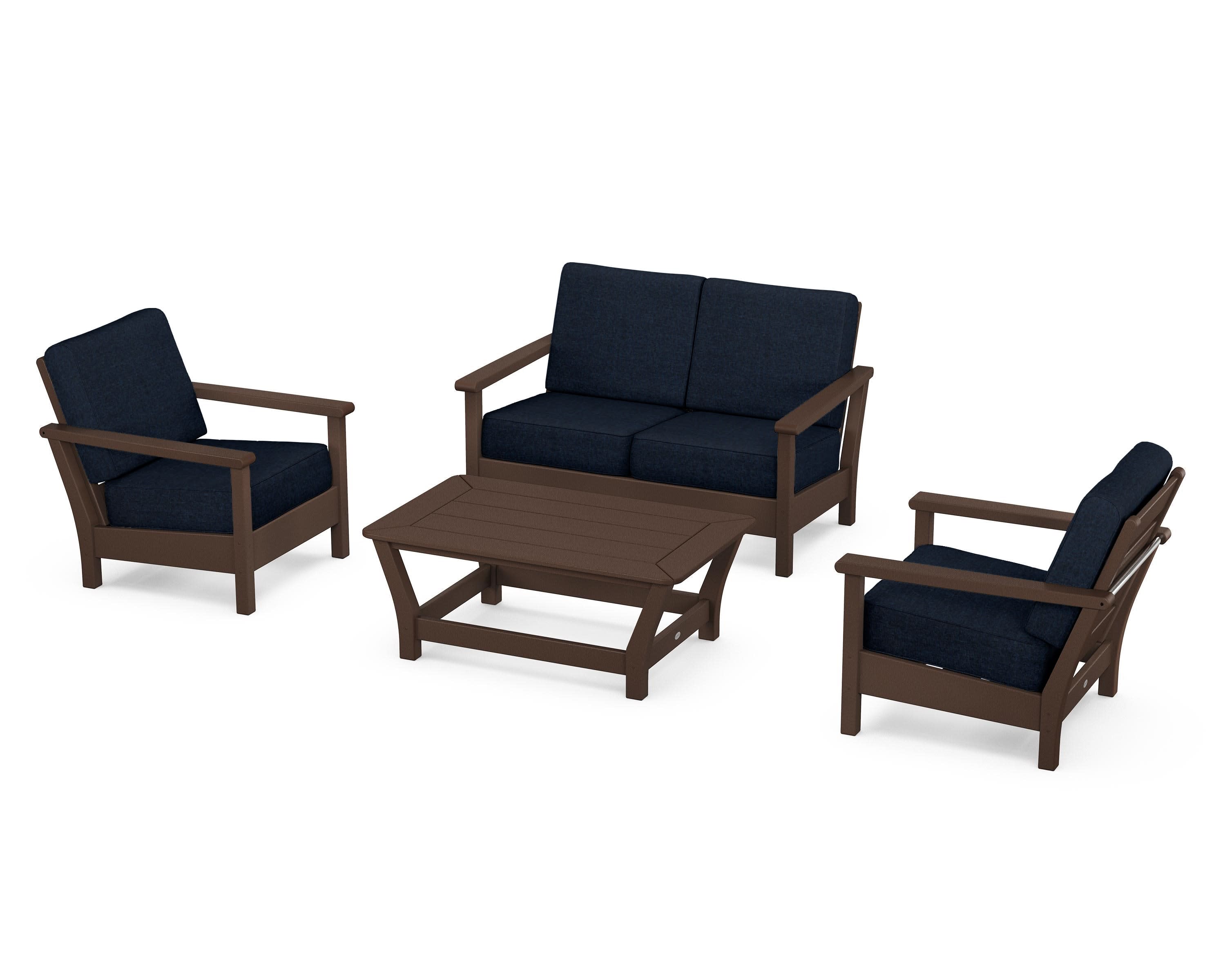 Harbour 4-Piece Deep Seating Set in Mahogany / Marine Indigo