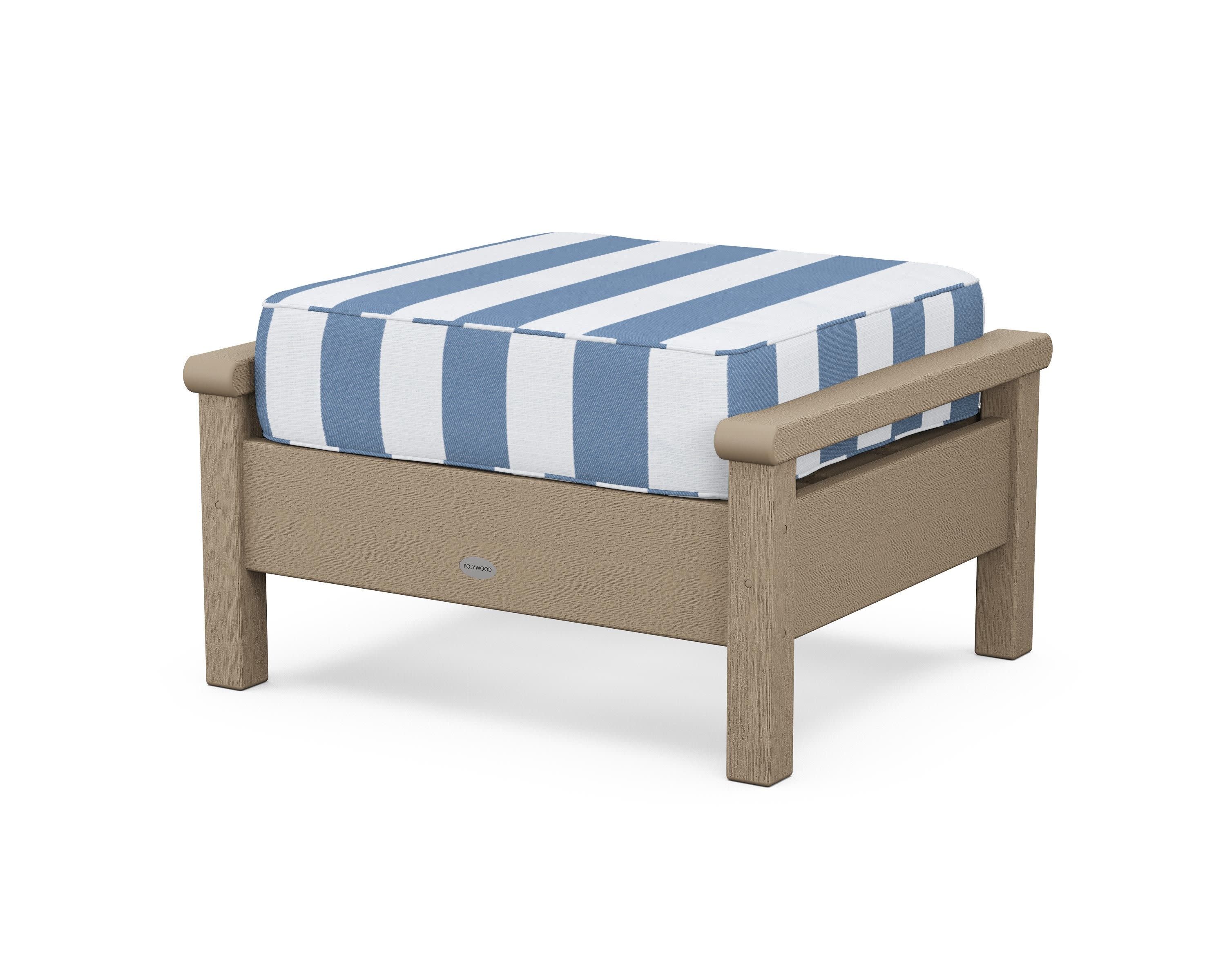 Harbour Deep Seating Ottoman in Vintage Sahara / Cabana Stripe Sky Blue