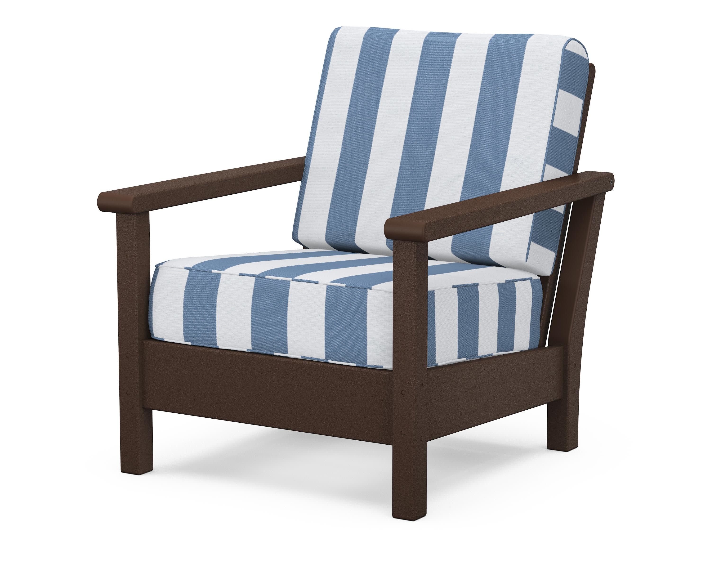Harbour Deep Seating Chair in Mahogany / Cabana Stripe Sky Blue