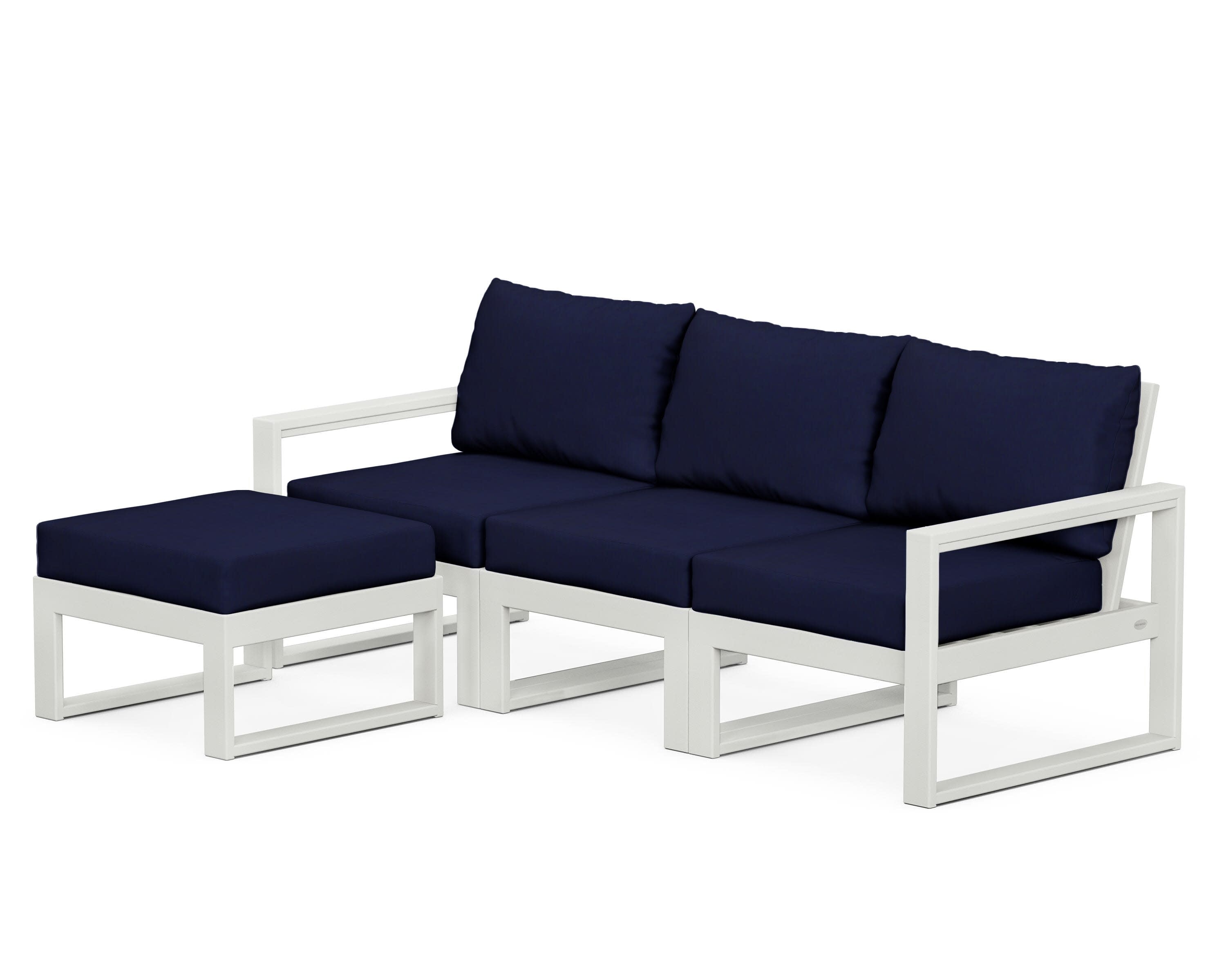 EDGE 4-Piece Modular Deep Seating Set with Ottoman in Vintage White / Navy