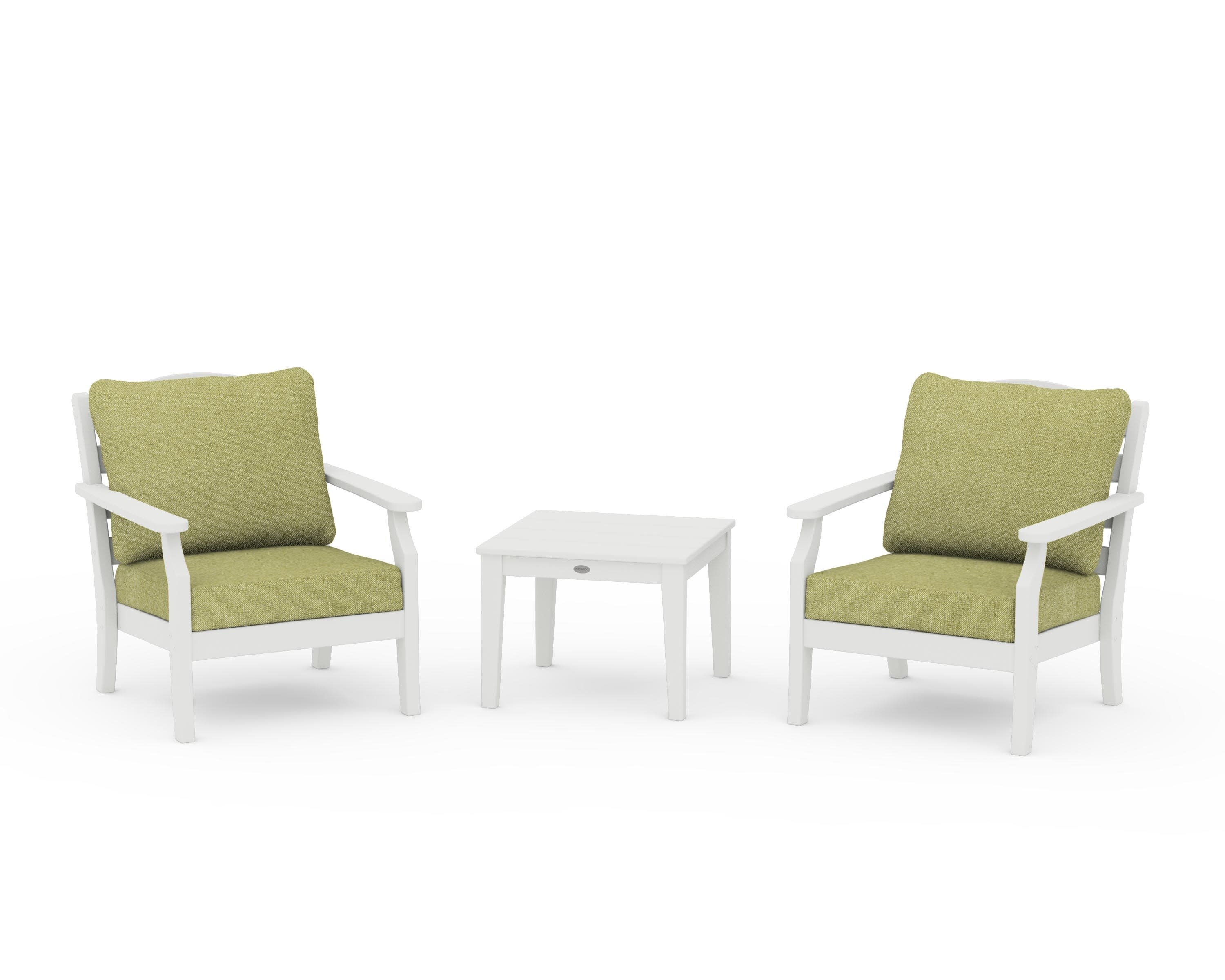 Savannah 3-Piece Deep Seating Set in Vintage White / Chartreuse Boucle