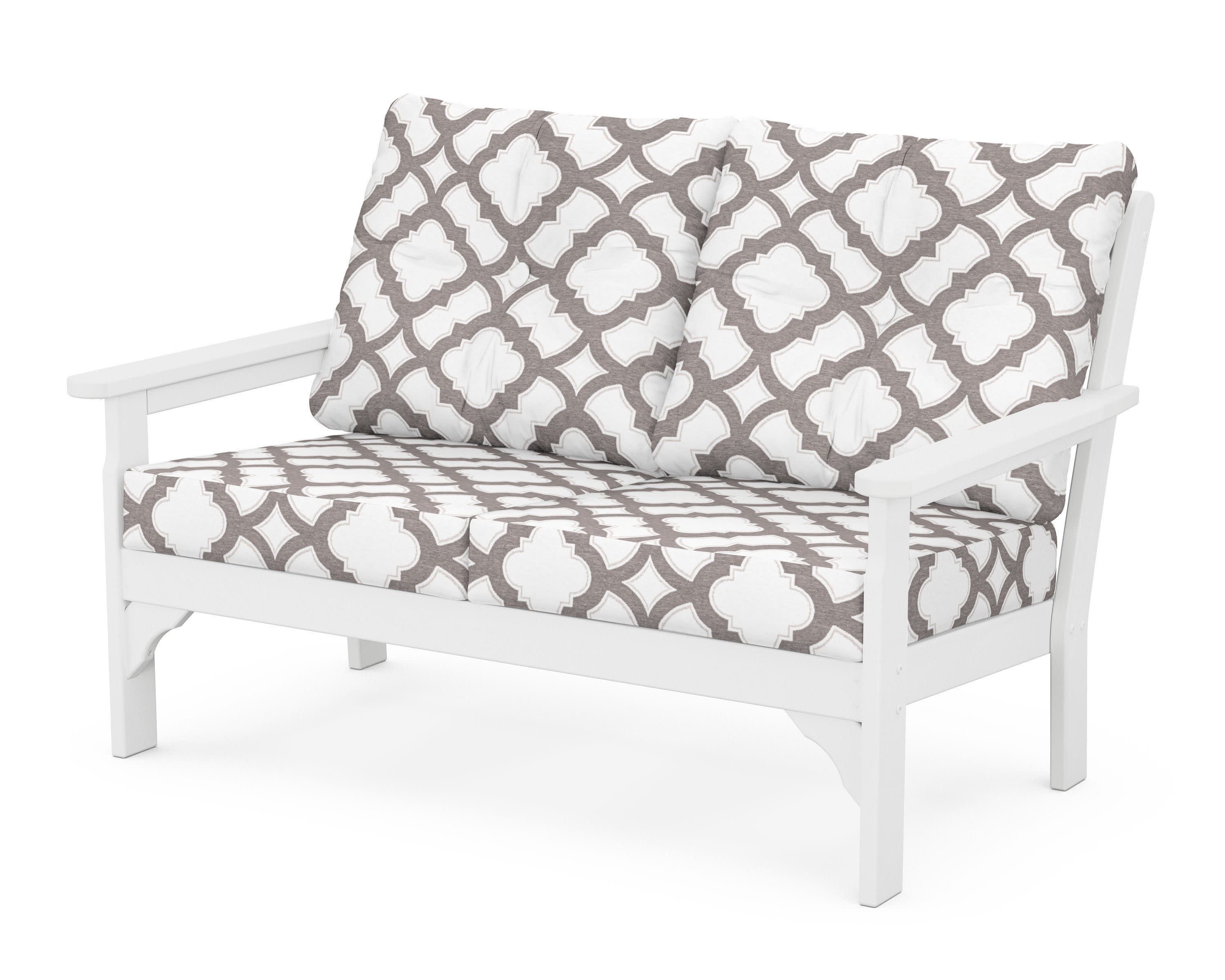 Vineyard Deep Seating Loveseat in White / Trellis Grey Mist