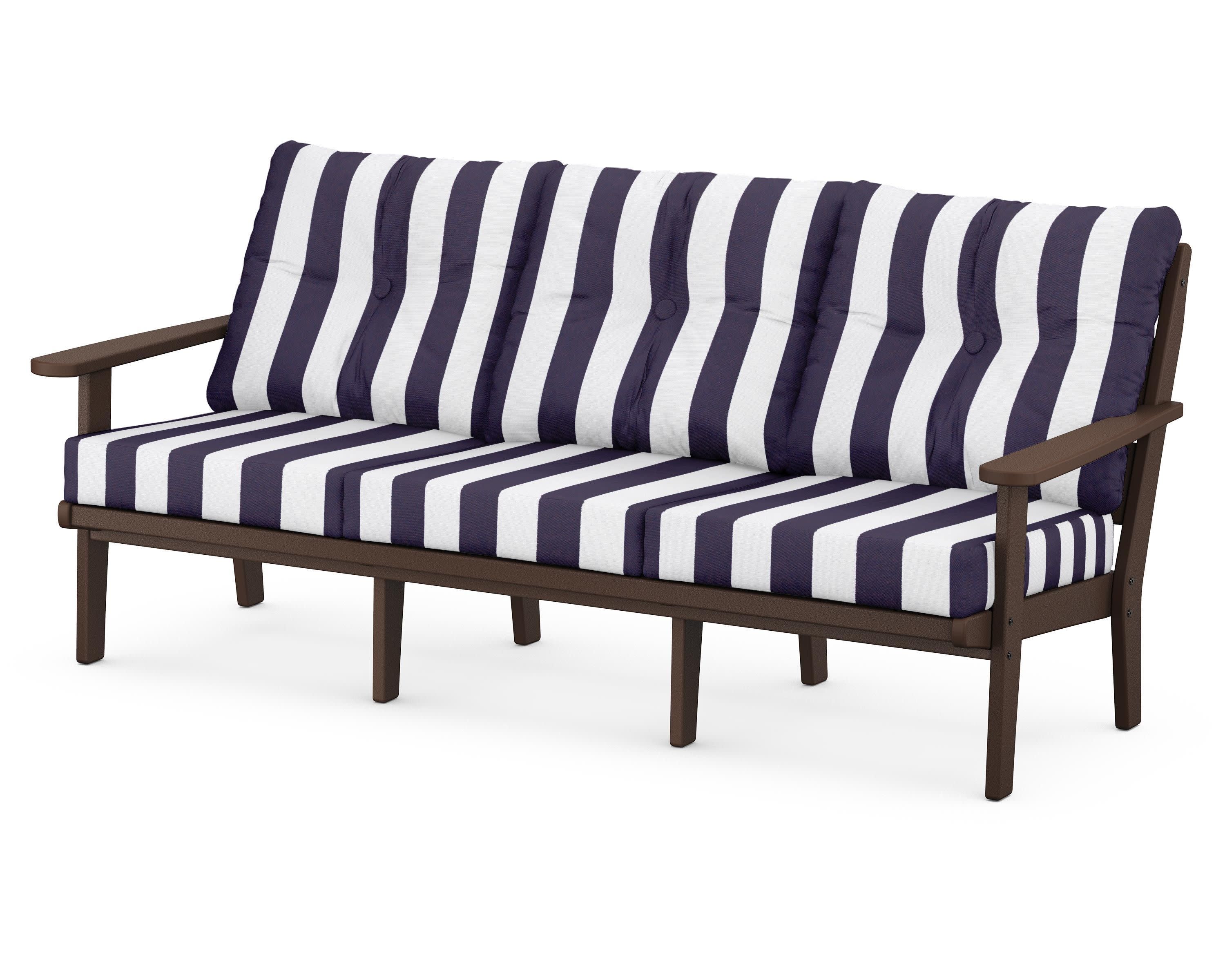 Lakeside Deep Seating Sofa in Mahogany / Cabana Stripe Navy