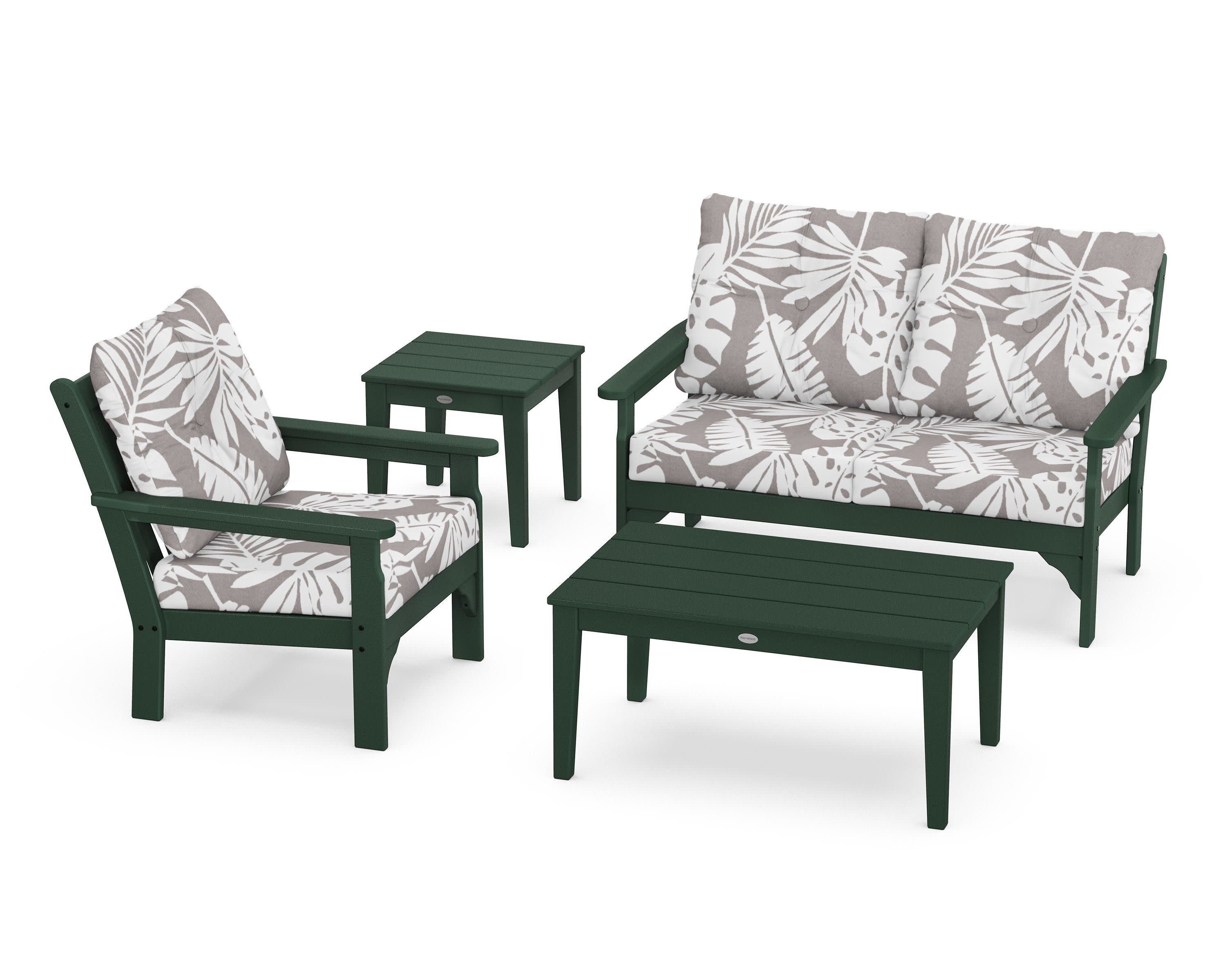 Vineyard 4-Piece Deep Seating Set in Green / Leaf Grey Mist