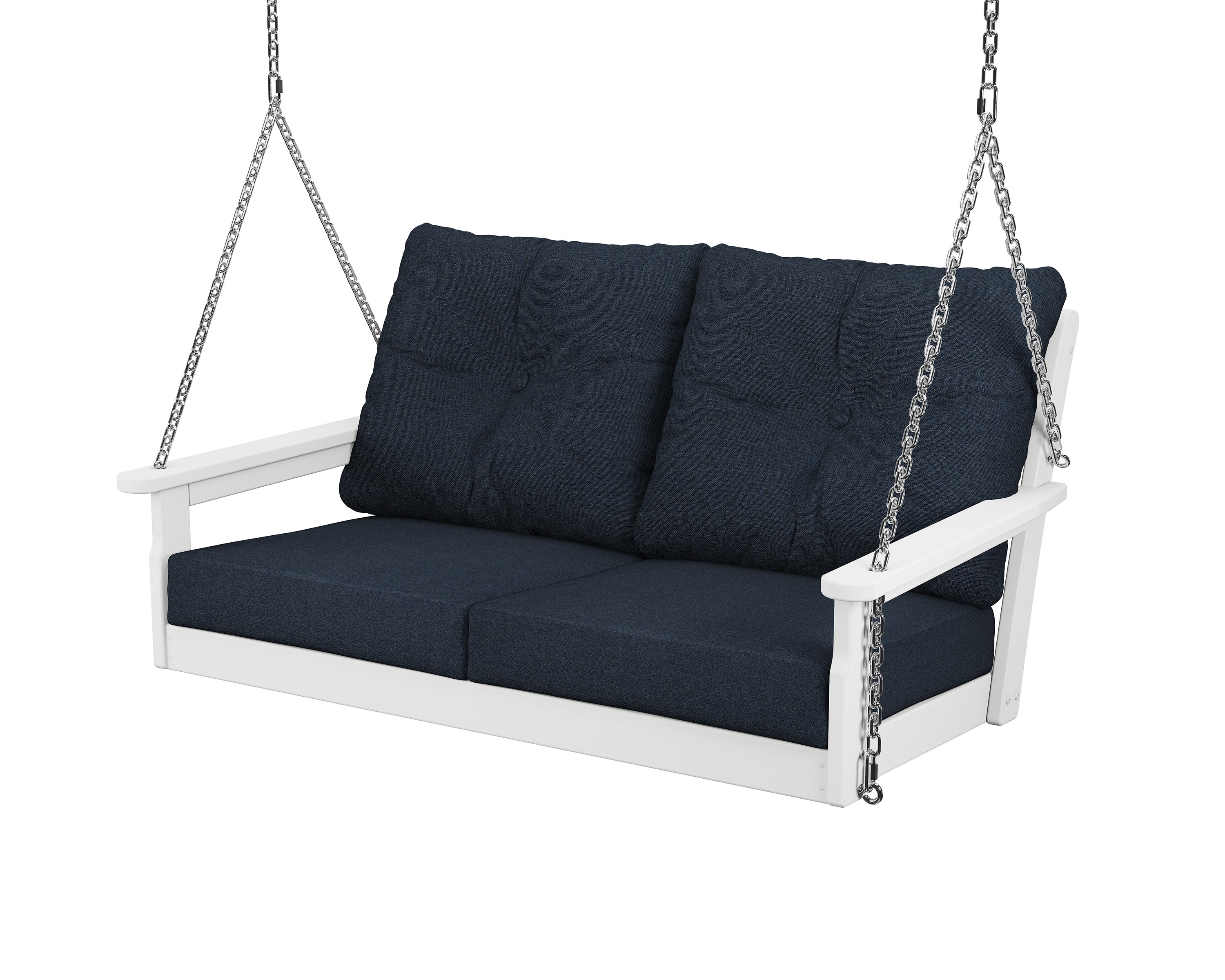Vineyard Deep Seating Swing in White / Marine Indigo