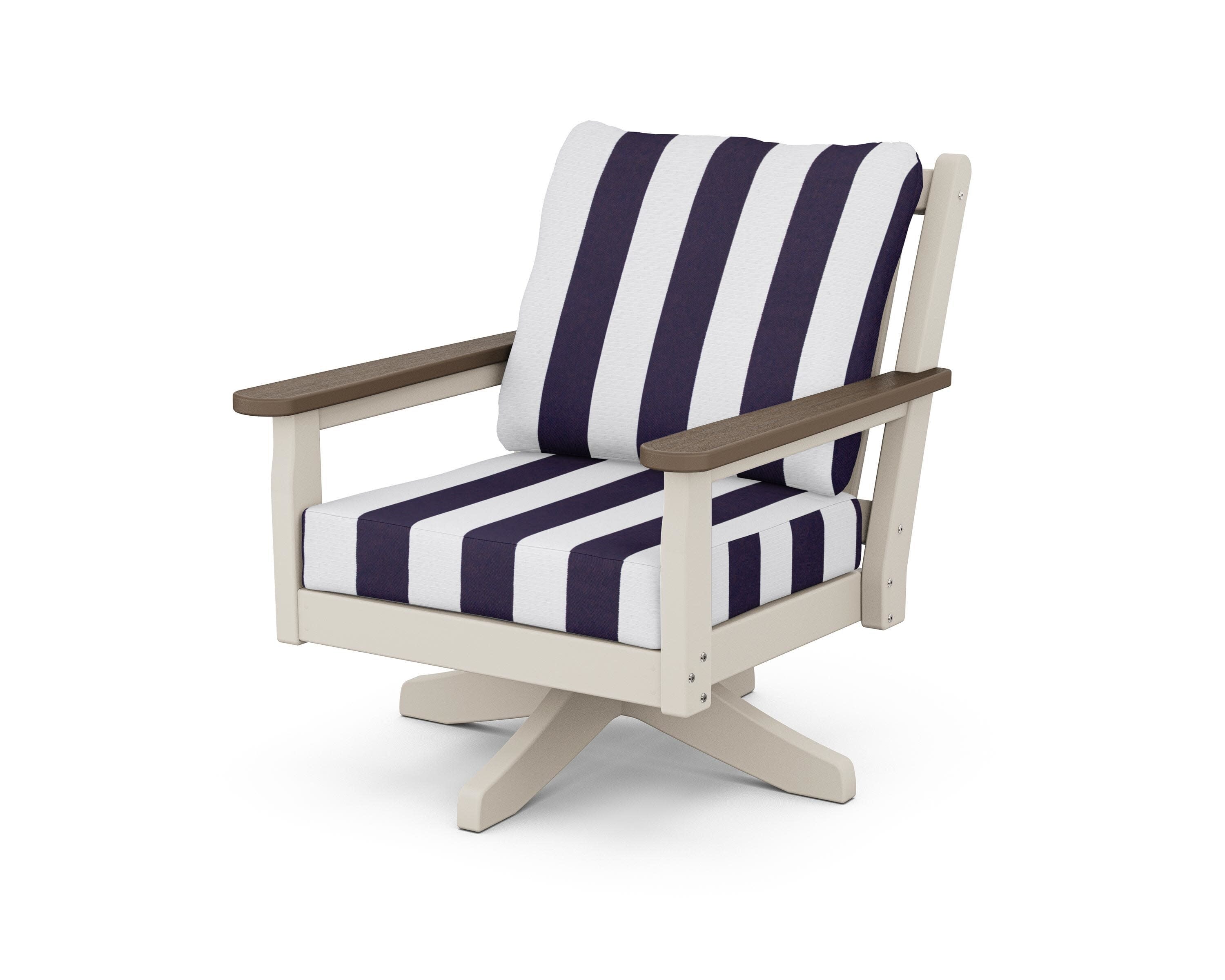 Chippendale Deep Seating Swivel Chair in Sand / Kona / Cabana Stripe Navy