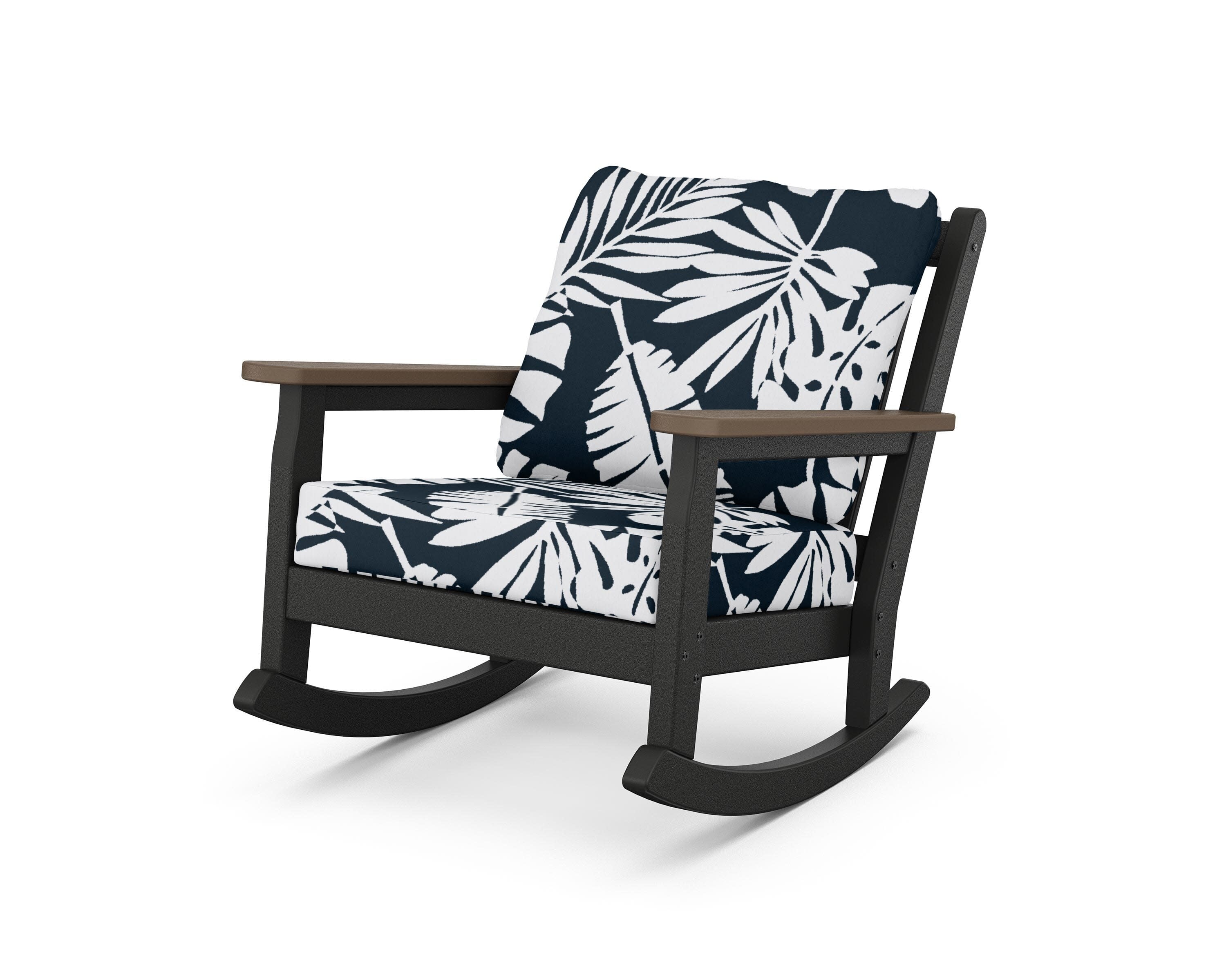 Chippendale Deep Seating Rocking Chair in Black / Kona / Leaf Marine Indigo