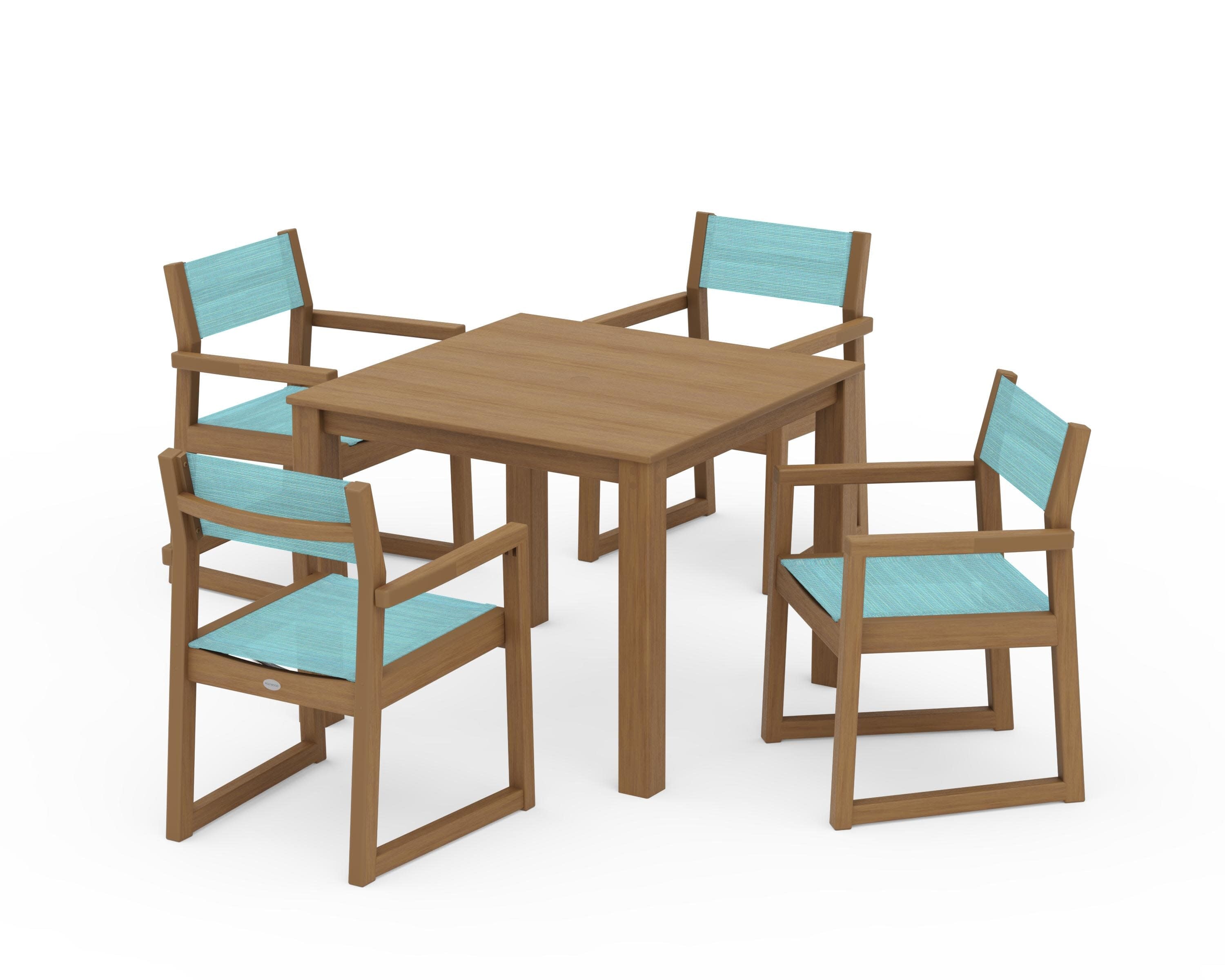 EDGE Sling Arm Chair 5-Piece Parsons Dining Set in Natural / Dupioni Aquamarine Sling