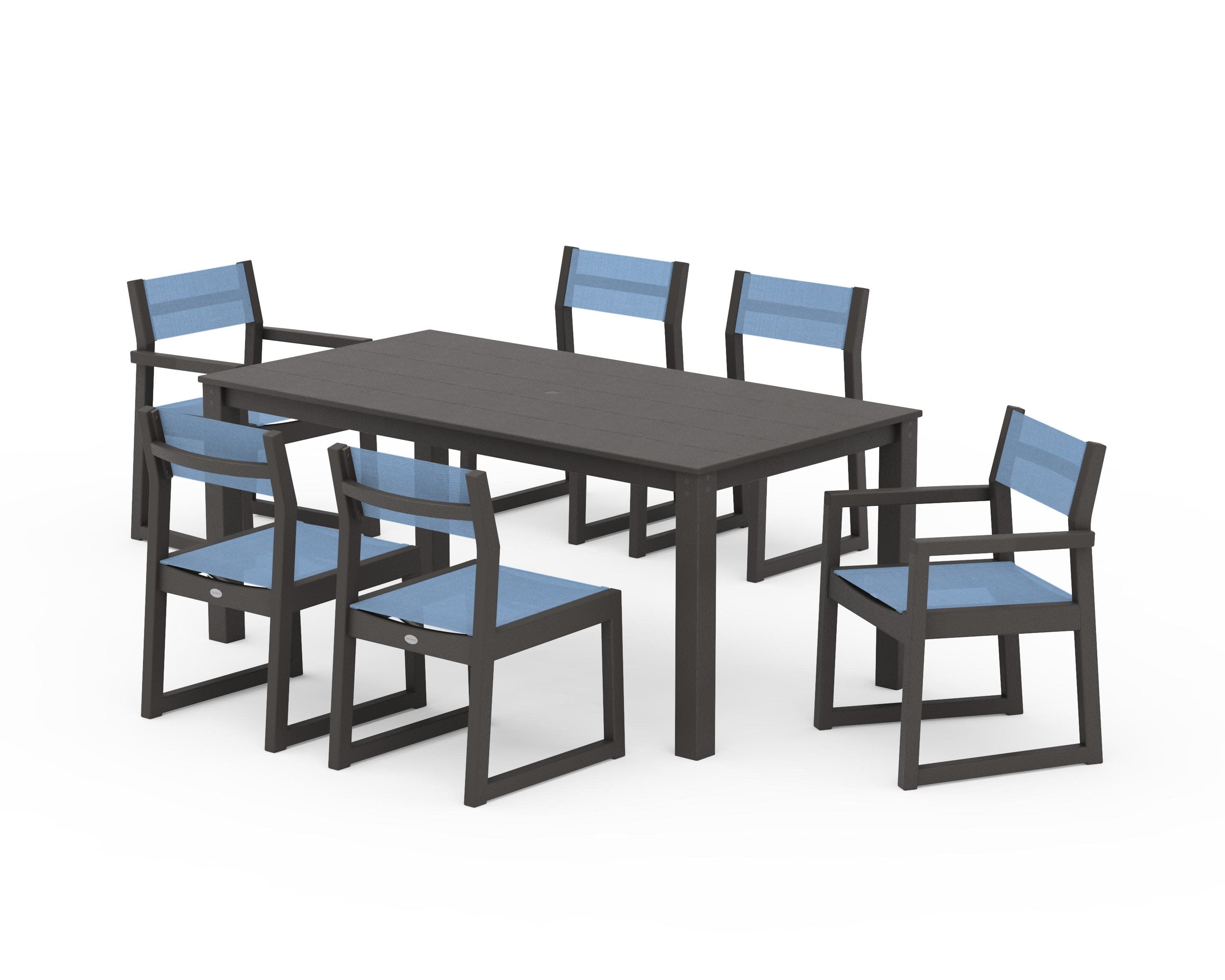 EDGE Sling 7-Piece Parsons Dining Set in Vintage Coffee / Poolside Sling
