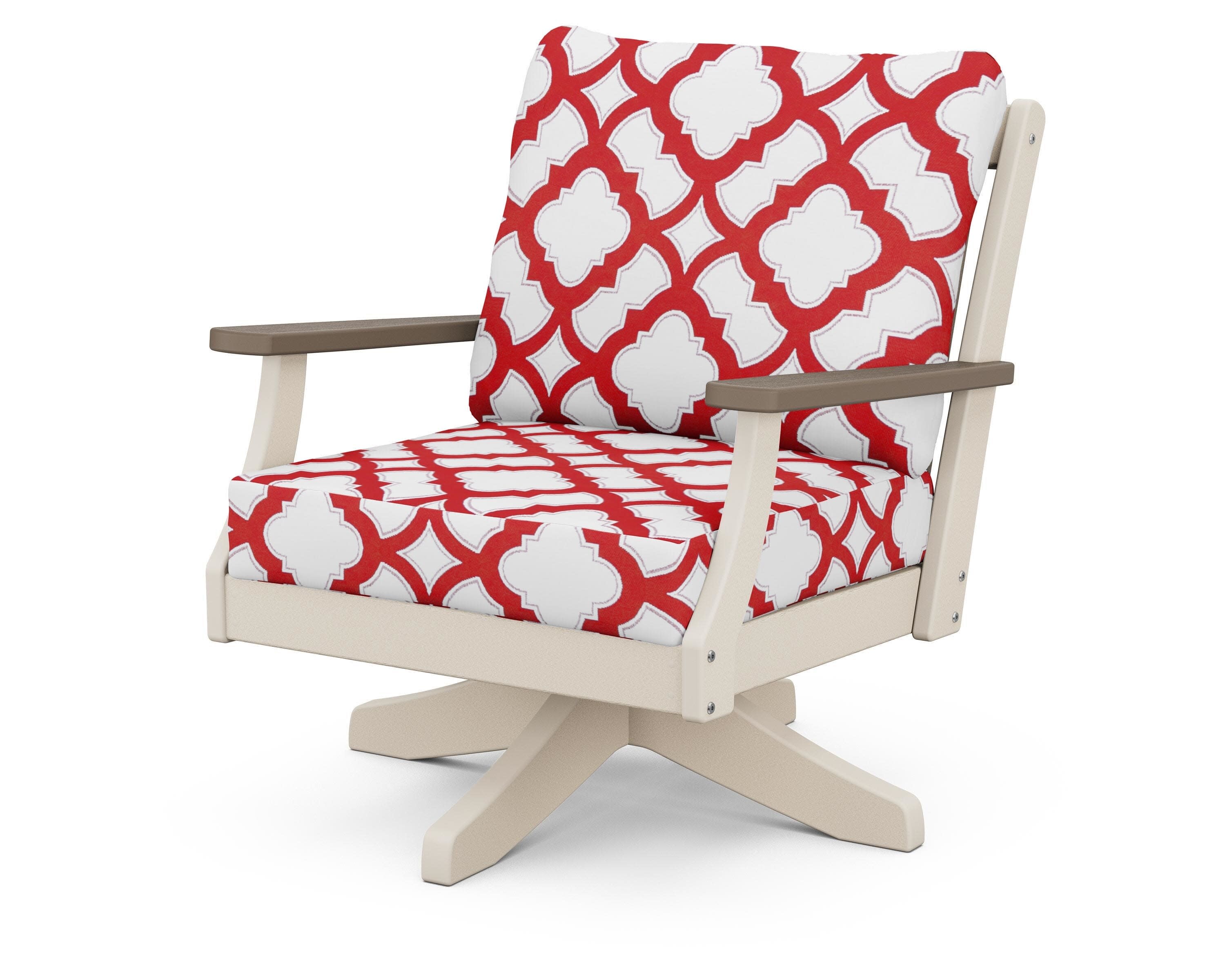 Braxton Deep Seating Swivel Chair in Sand / Kona / Trellis Crimson