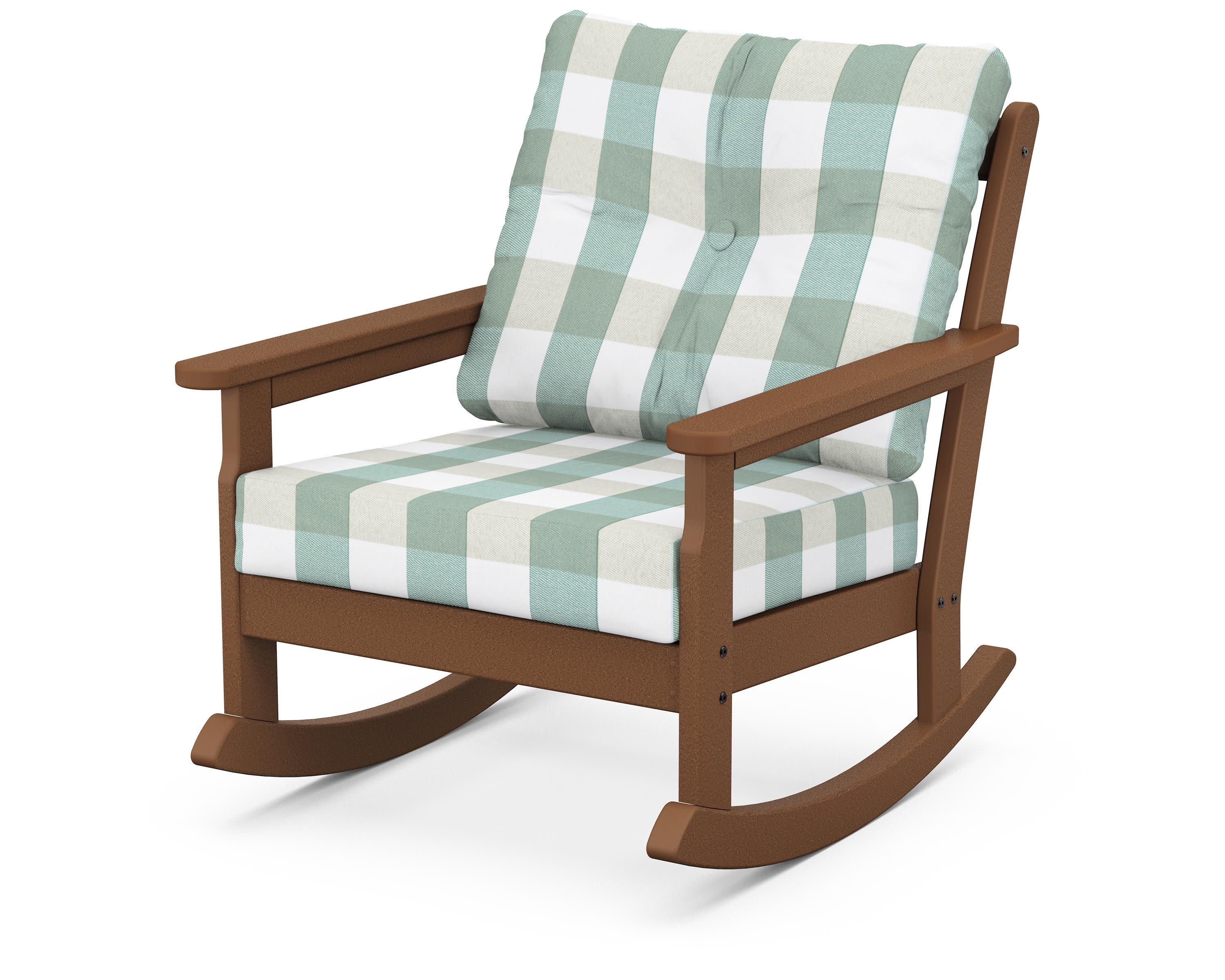Vineyard Deep Seating Rocking Chair in Teak / Buffalo Plaid Glacier Spa