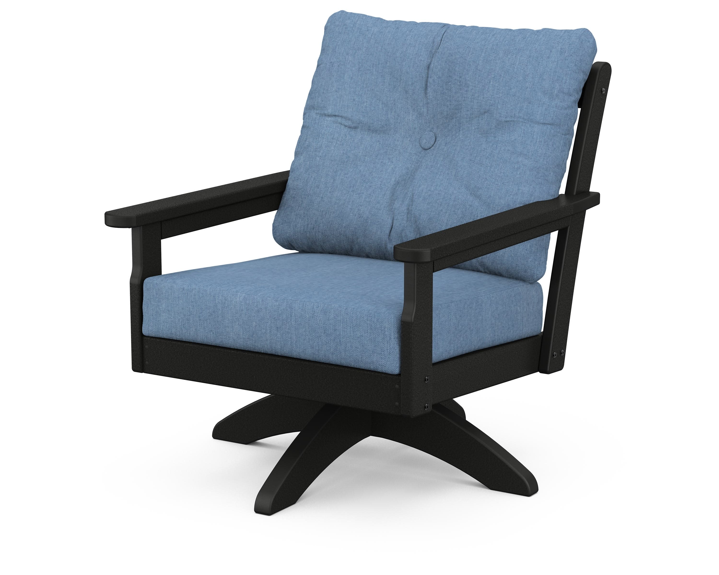 Vineyard Deep Seating Swivel Chair in Black / Sky Blue