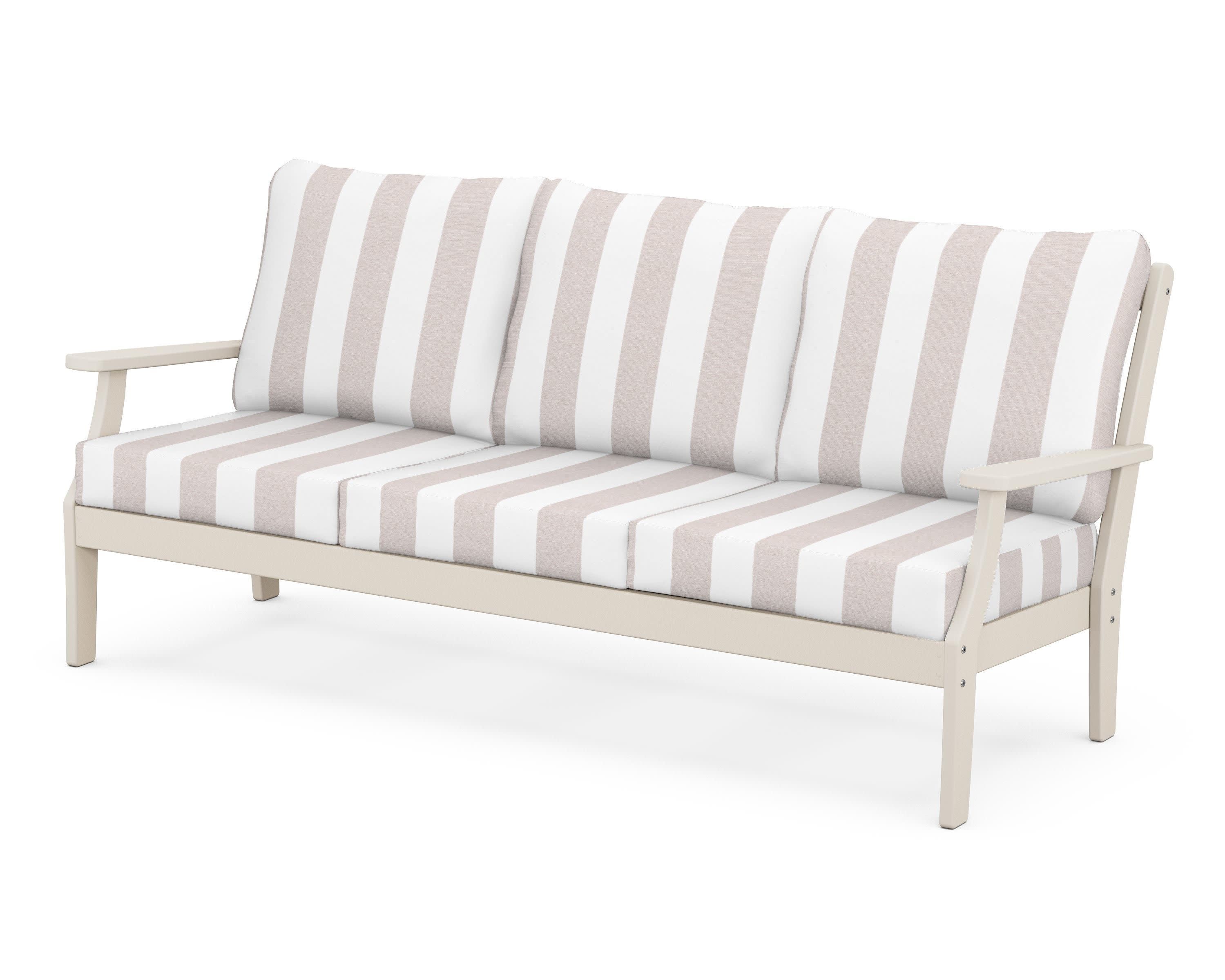 Braxton Deep Seating Sofa in Sand / Cabana Stripe Dune Burlap