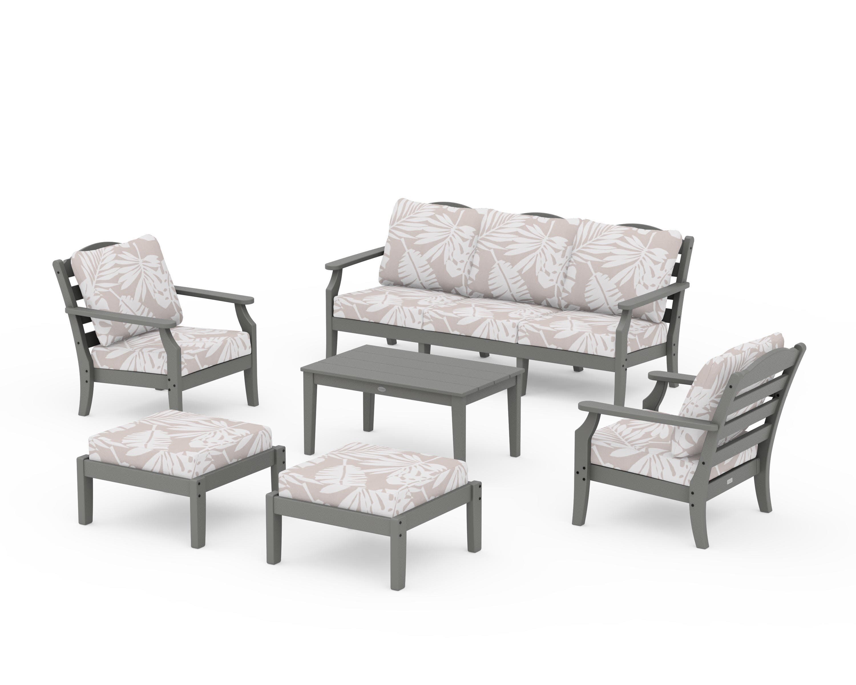 Savannah 6-Piece Lounge Sofa Set in Slate Grey / Leaf Dune Burlap