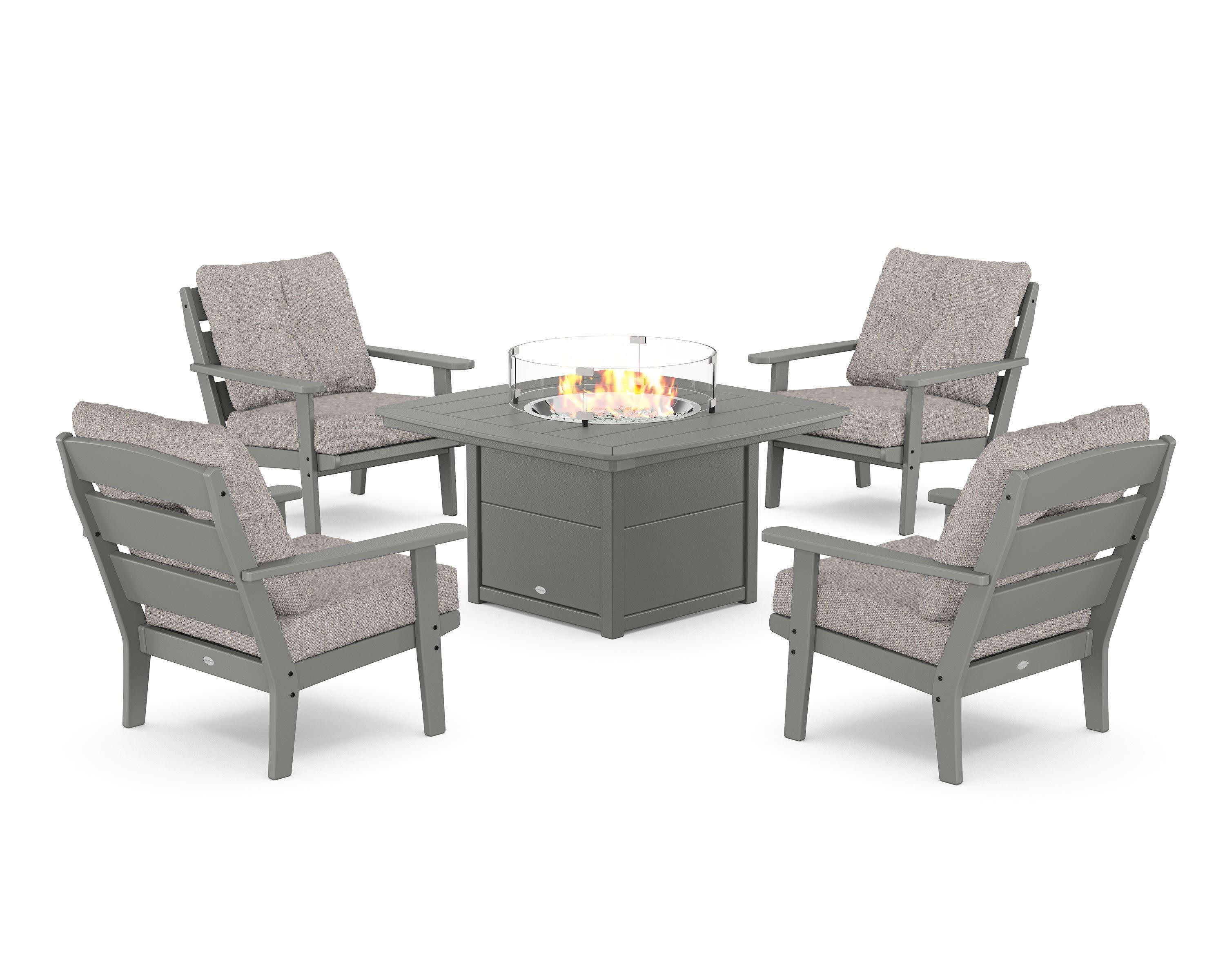 Lakeside 5-Piece Deep Seating Set with Nautical Fire Pit Table in Slate Grey / Weathered Tweed