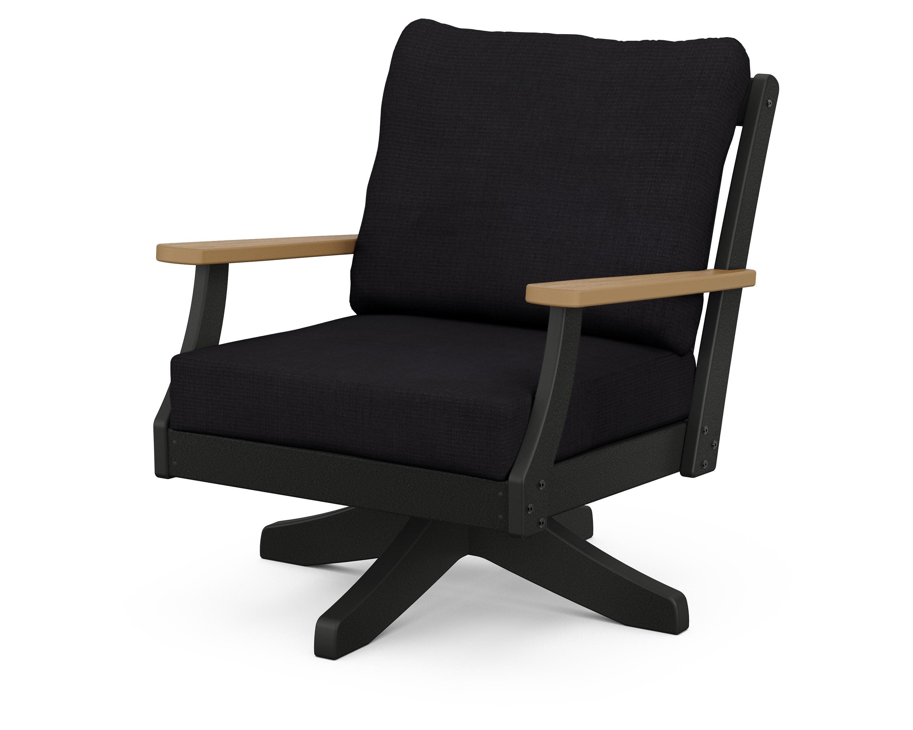 Braxton Deep Seating Swivel Chair in Black / Natural / Midnight Linen