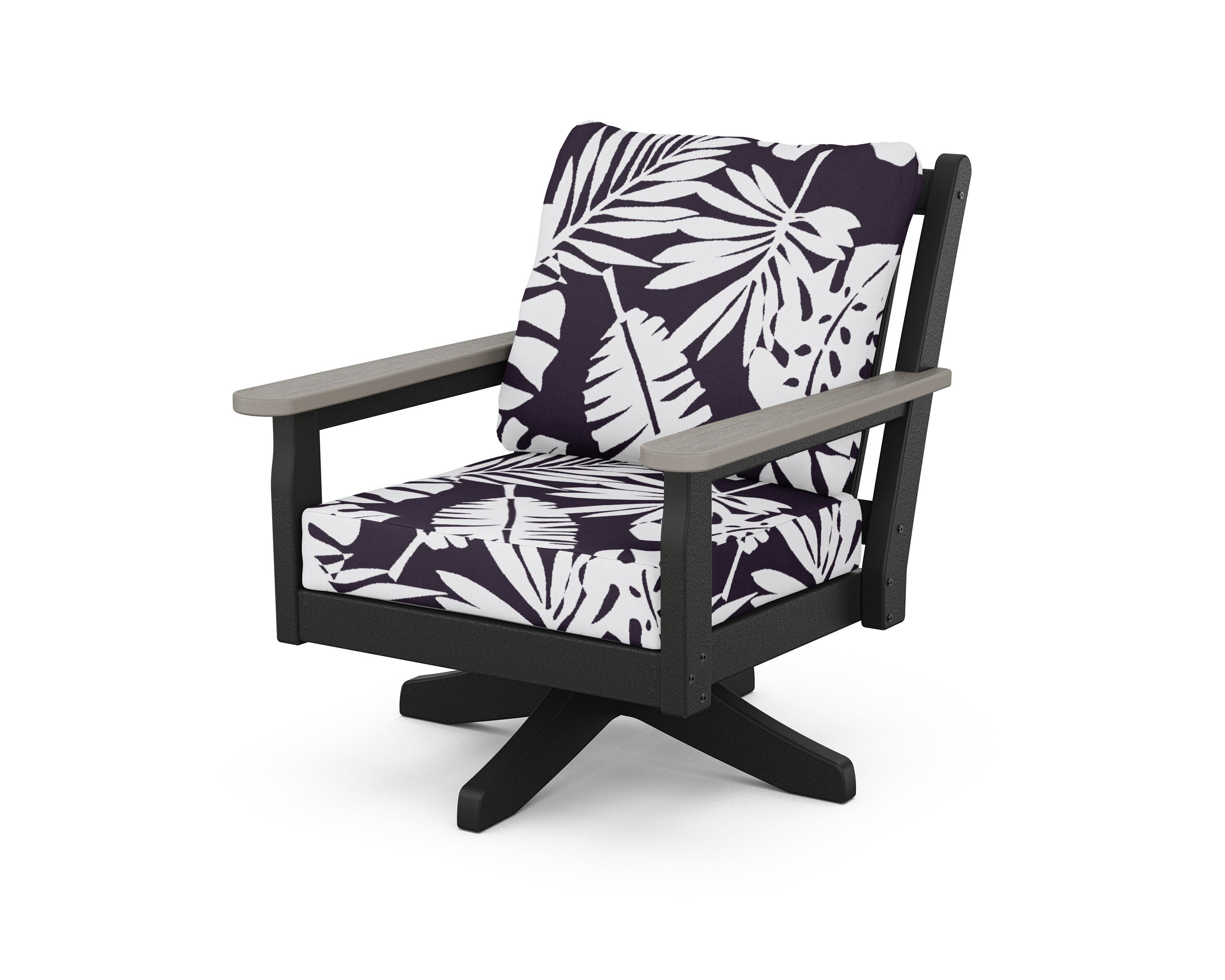 Chippendale Deep Seating Swivel Chair in Black / Driftwood / Leaf Navy