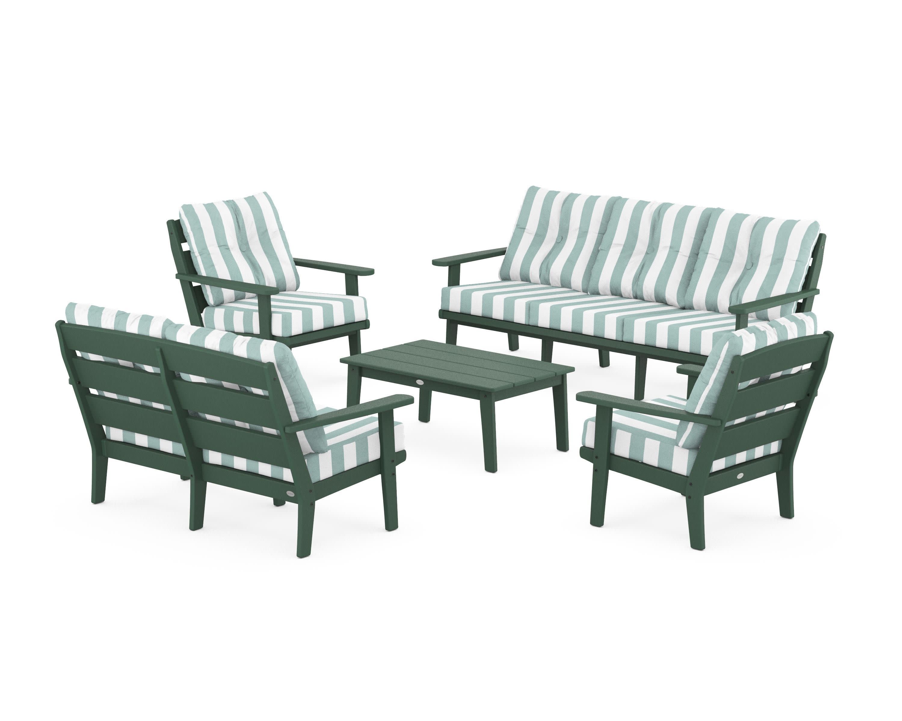 Lakeside 5-Piece Lounge Sofa Set in Green / Cabana Stripe Glacier Spa