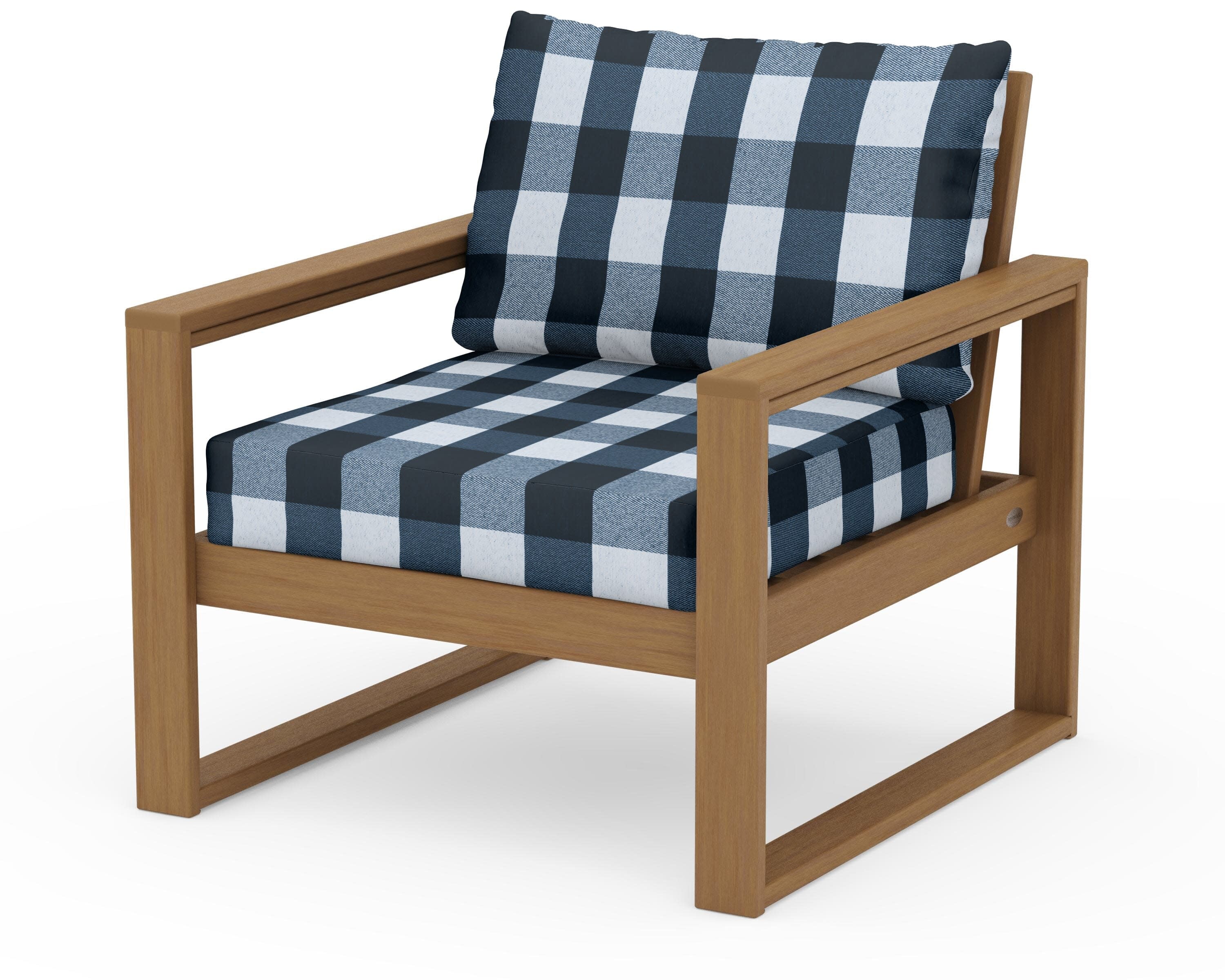 EDGE Club Chair in Natural / Buffalo Plaid Marine Indigo