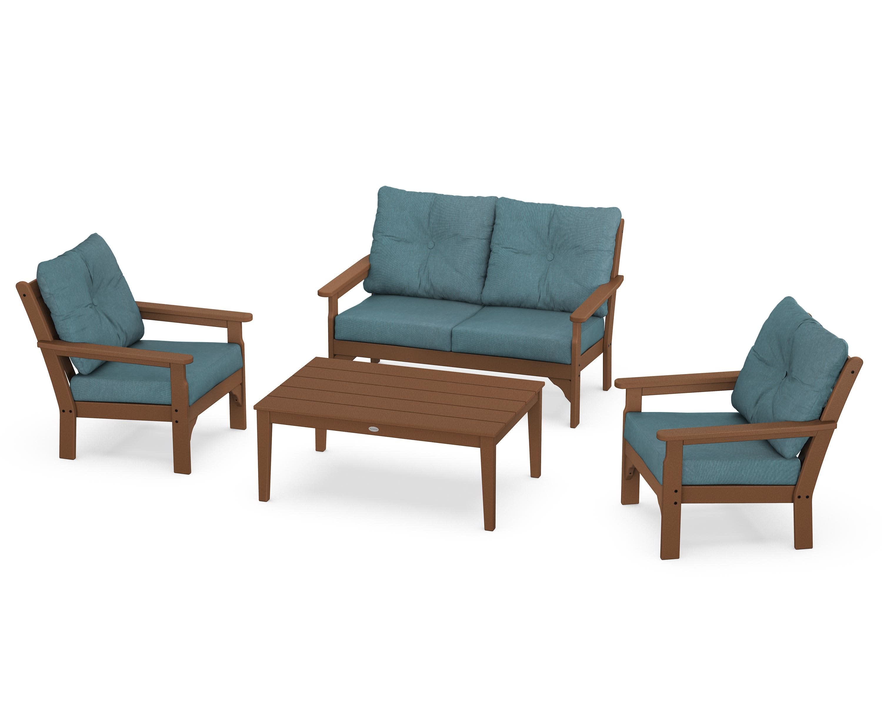 Vineyard 4-Piece Deep Seating Set in Teak / Ocean Teal