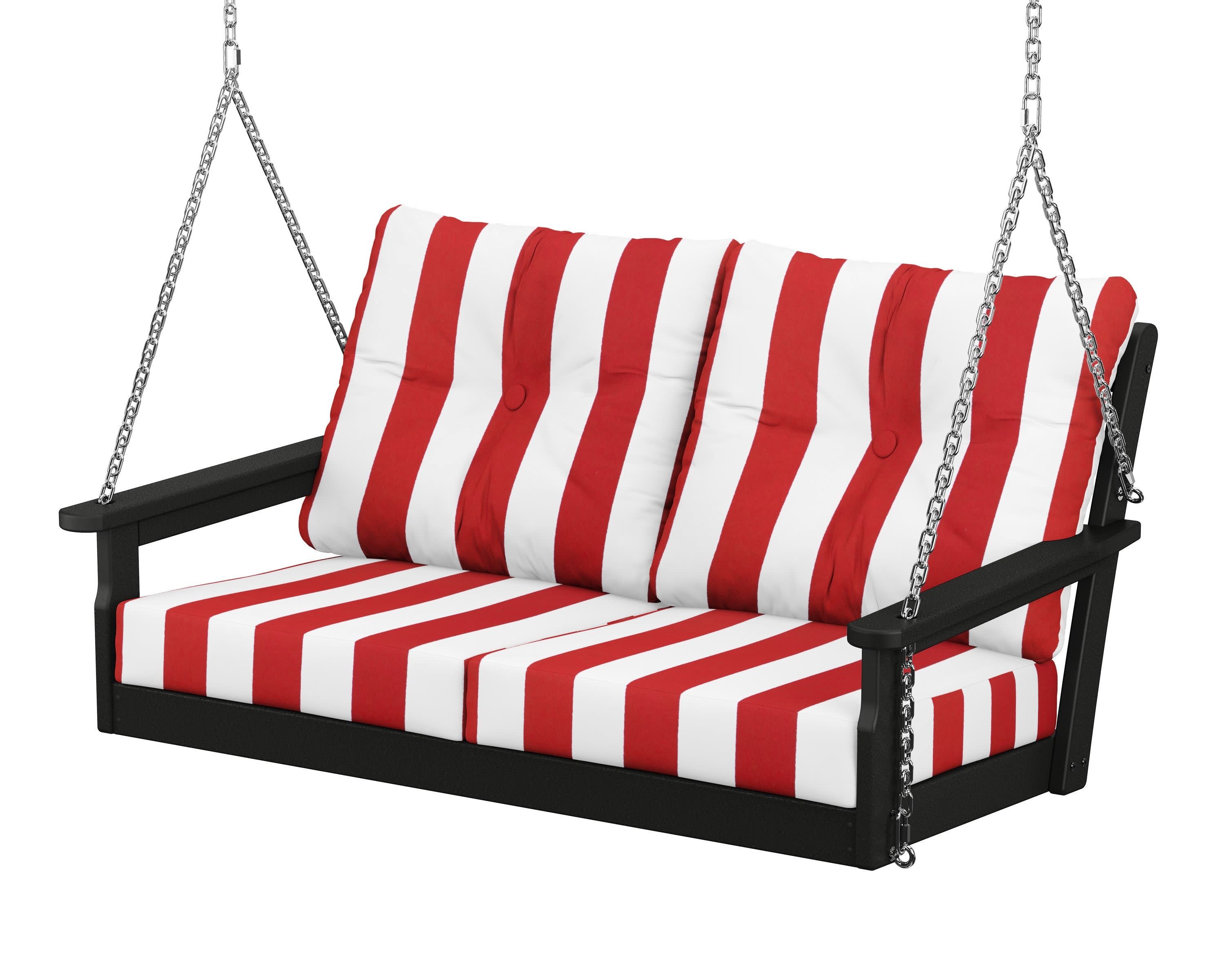 Vineyard Deep Seating Swing in Black / Cabana Stripe Crimson