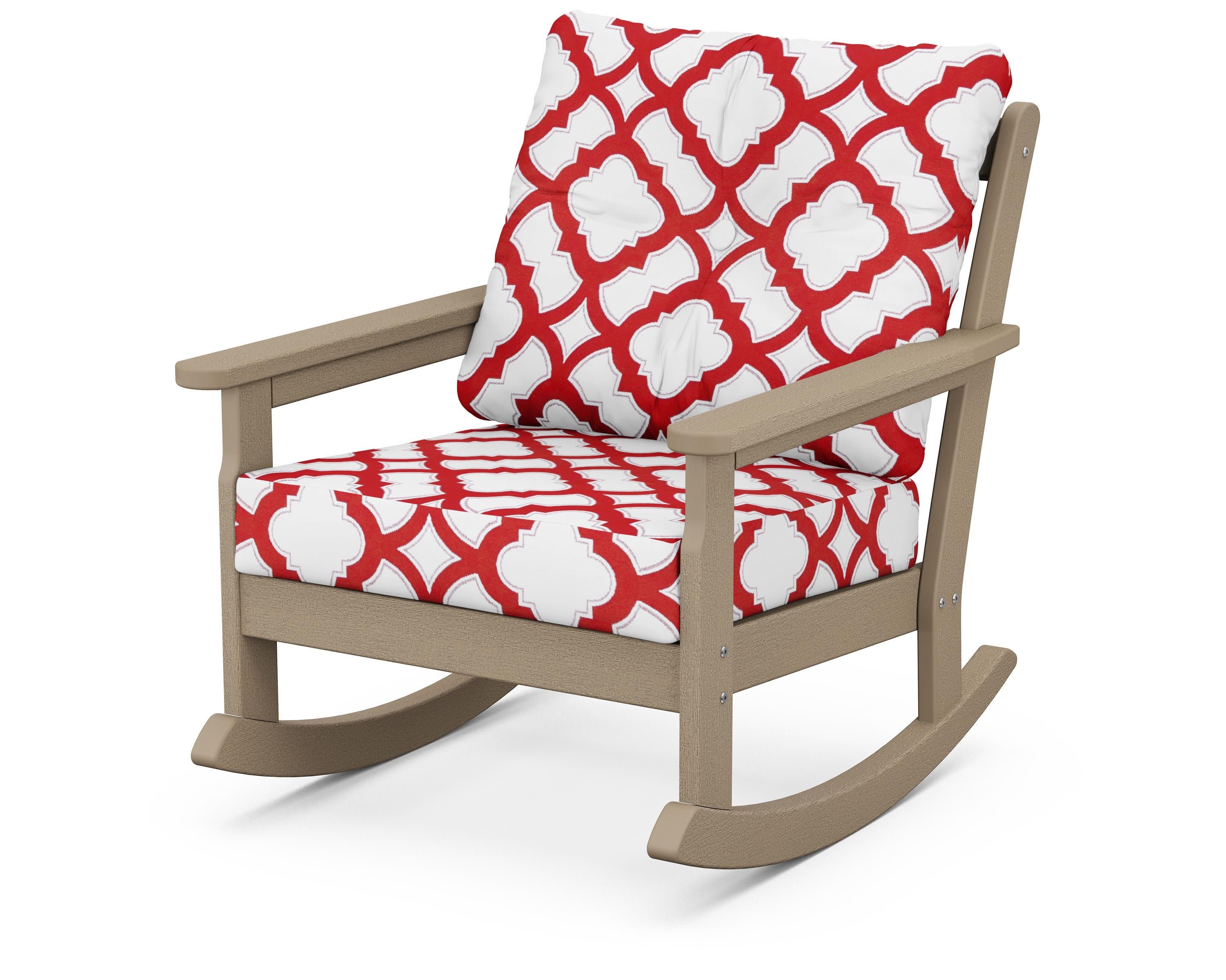 Vineyard Deep Seating Rocking Chair in Vintage Sahara / Trellis Crimson