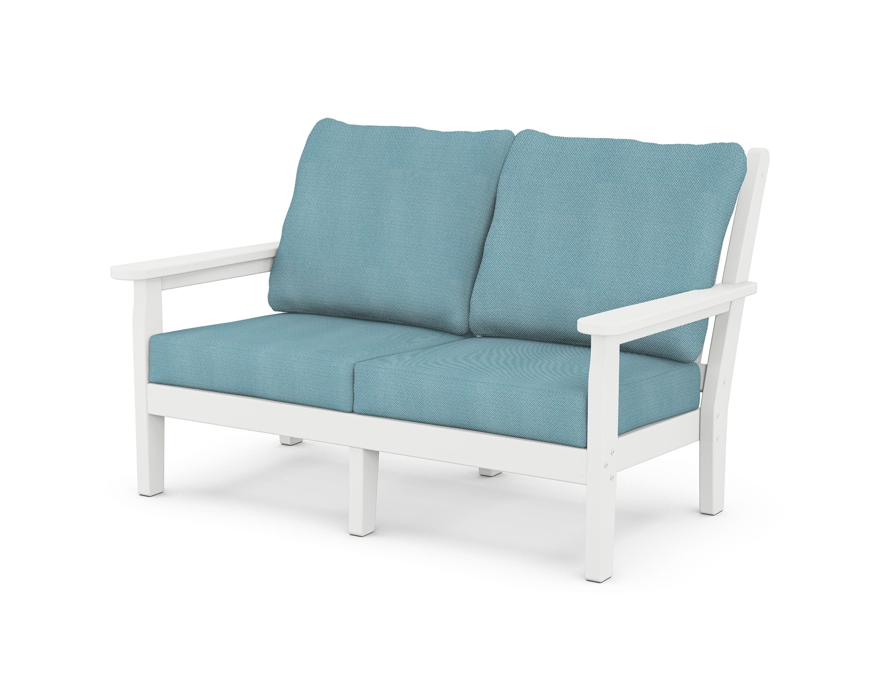 Chippendale Deep Seating Loveseat in White / Lattice Sky Blue