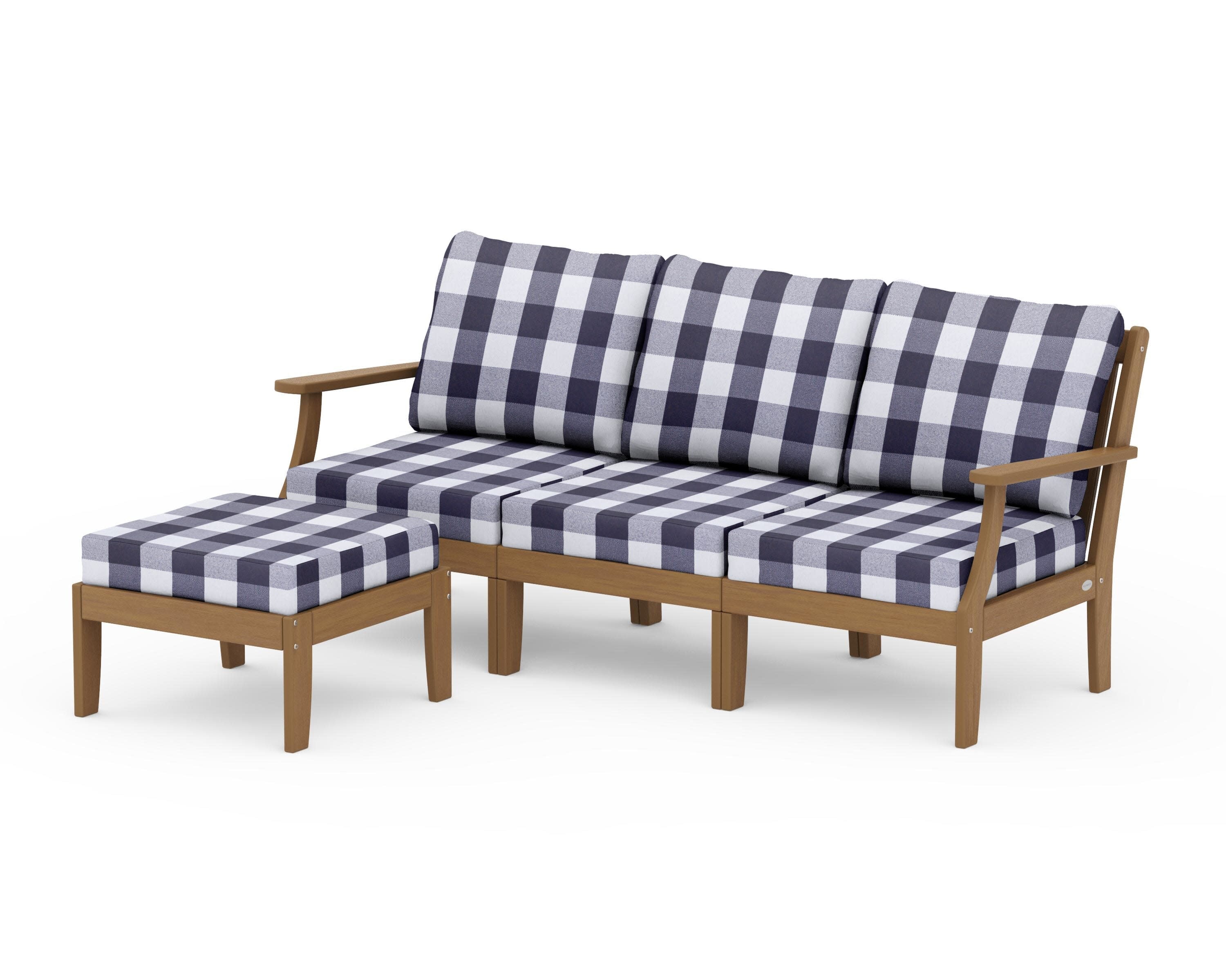 Braxton Modular 4-Piece Deep Seating Set with Ottoman in Natural / Buffalo Plaid Navy