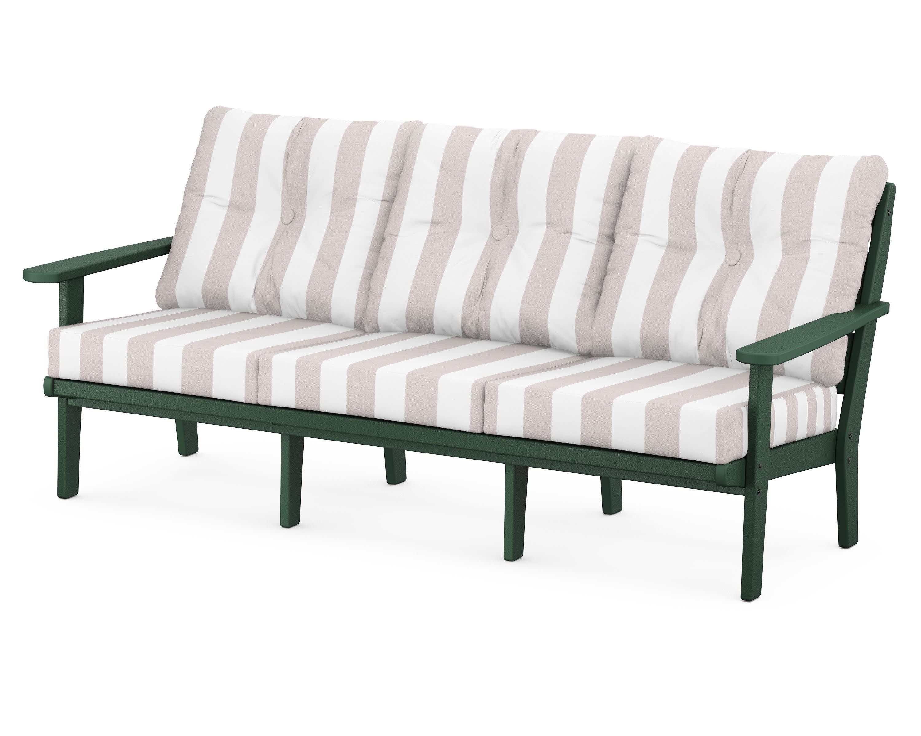 Lakeside Deep Seating Sofa in Green / Cabana Stripe Dune Burlap