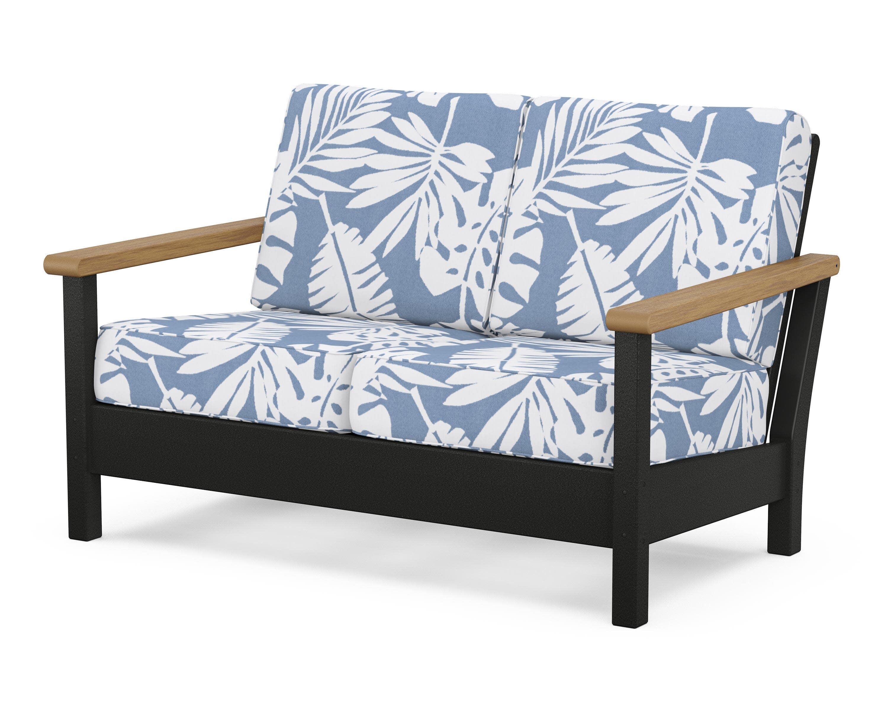 Harbour Deep Seating Loveseat in Black / Natural / Leaf Sky Blue