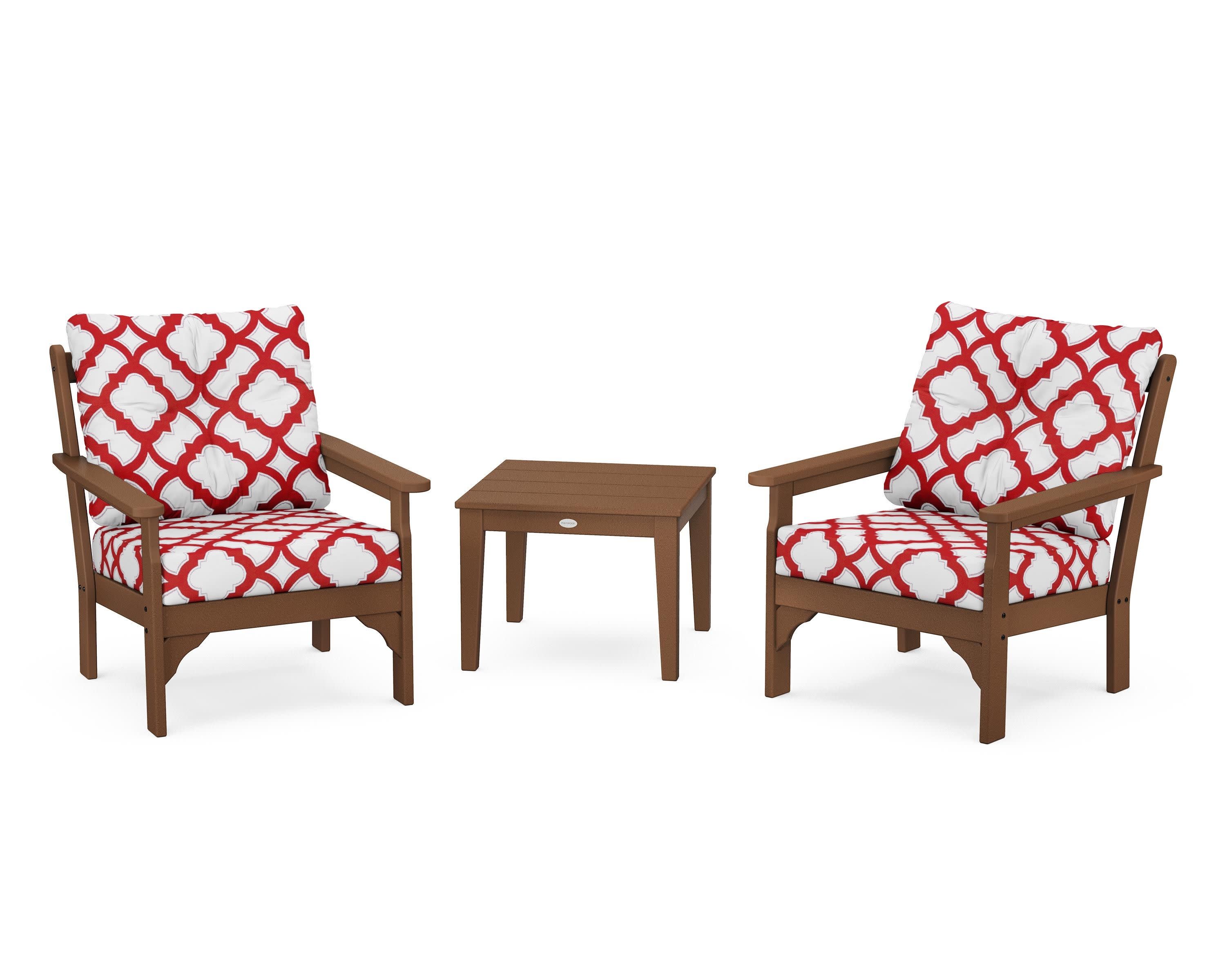 Vineyard 3-Piece Deep Seating Set in Teak / Trellis Crimson