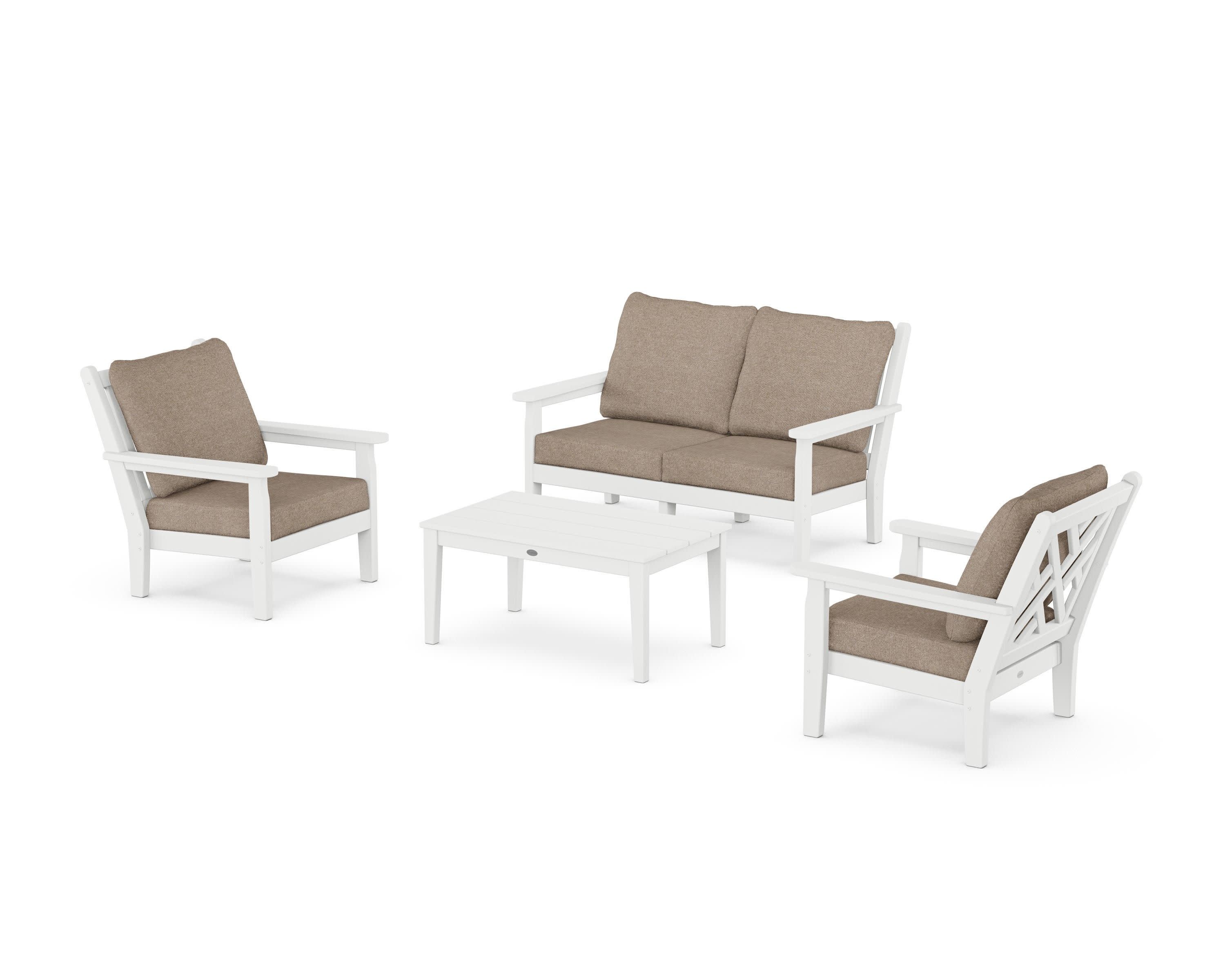 Chippendale 4-Piece Deep Seating Set with Loveseat in White / Spiced Burlap