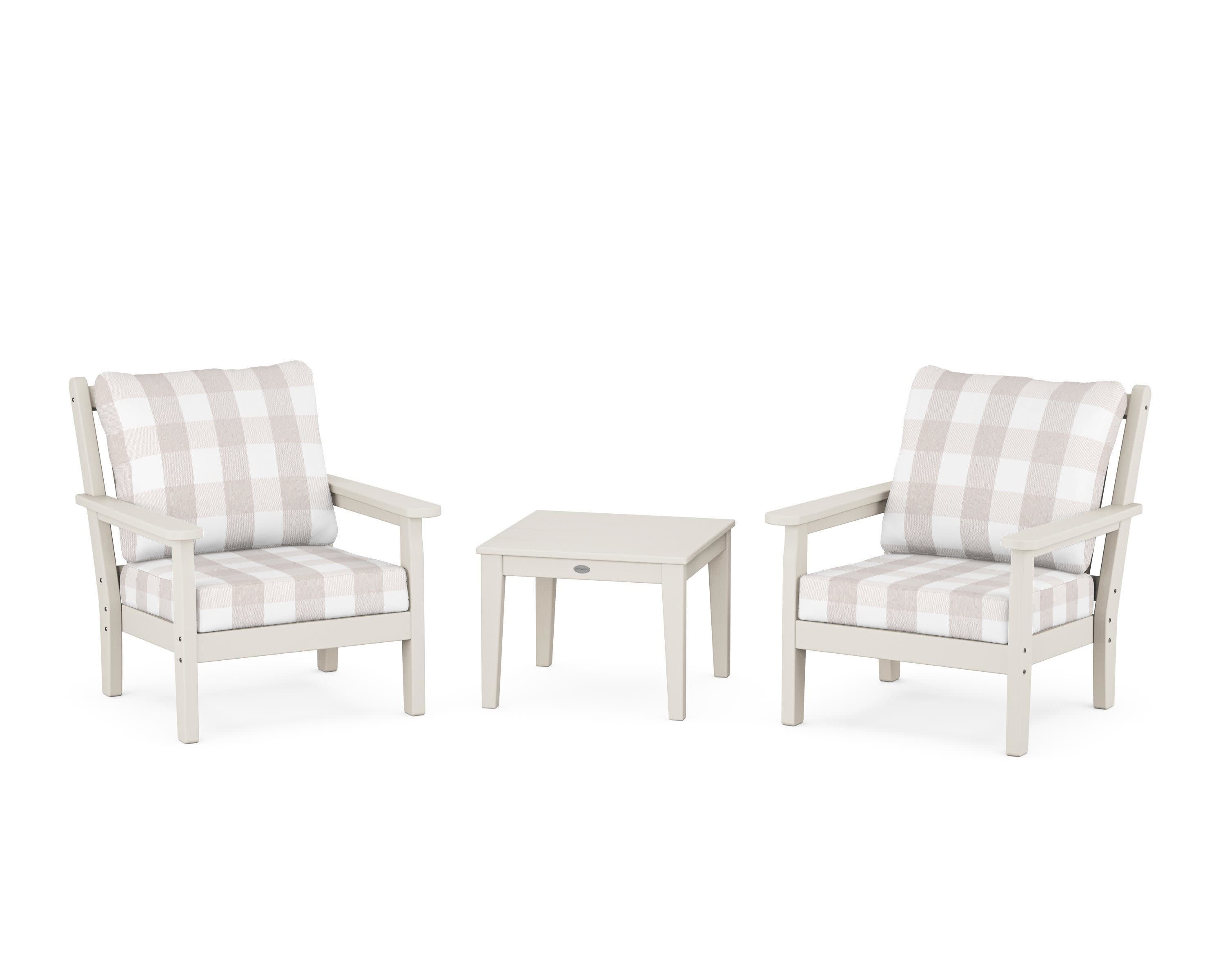 Chippendale 3-Piece Deep Seating Set in Sand / Buffalo Plaid Dune Burlap