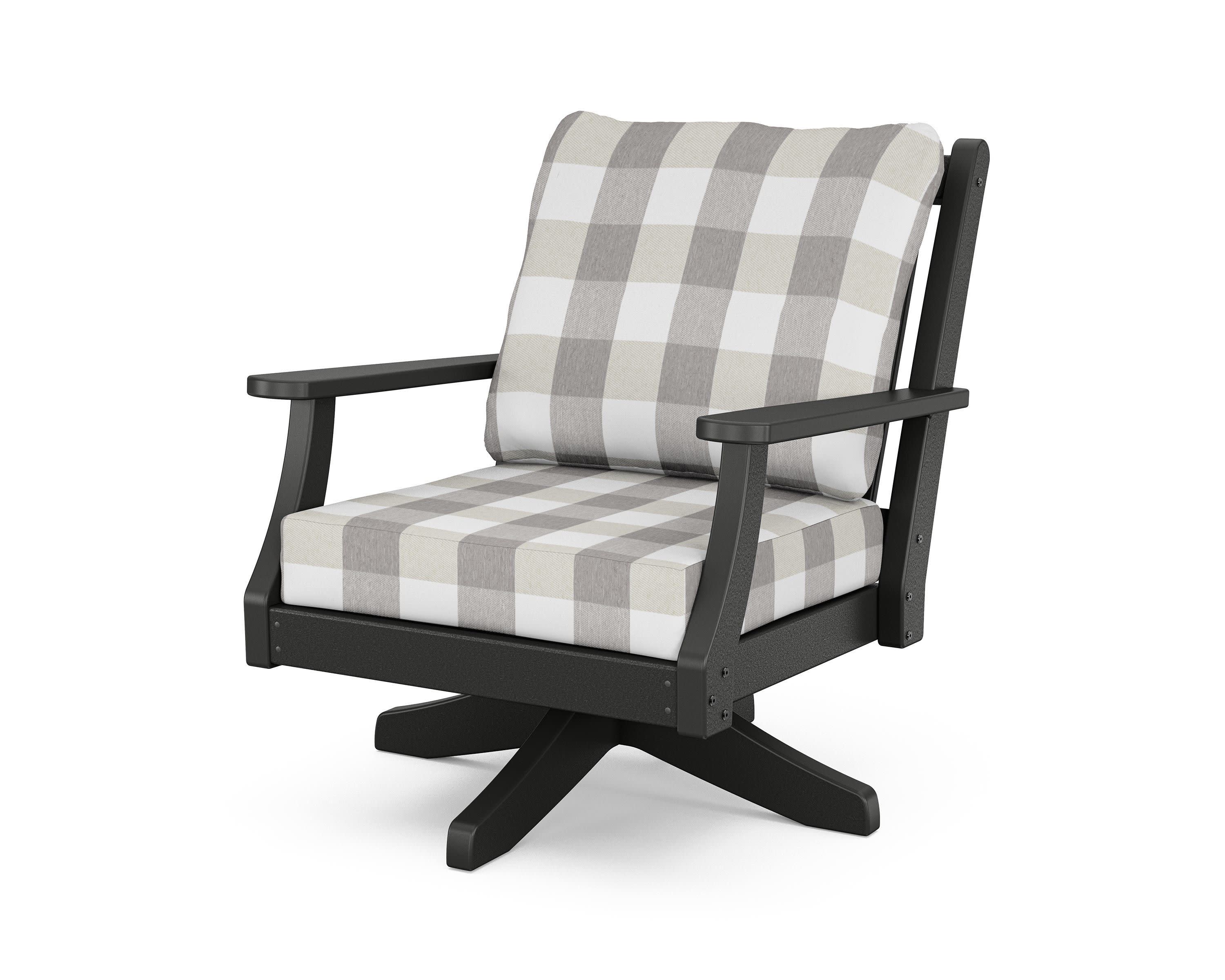 Wovendale Deep Seating Swivel Chair in Black / Buffalo Plaid Grey Mist