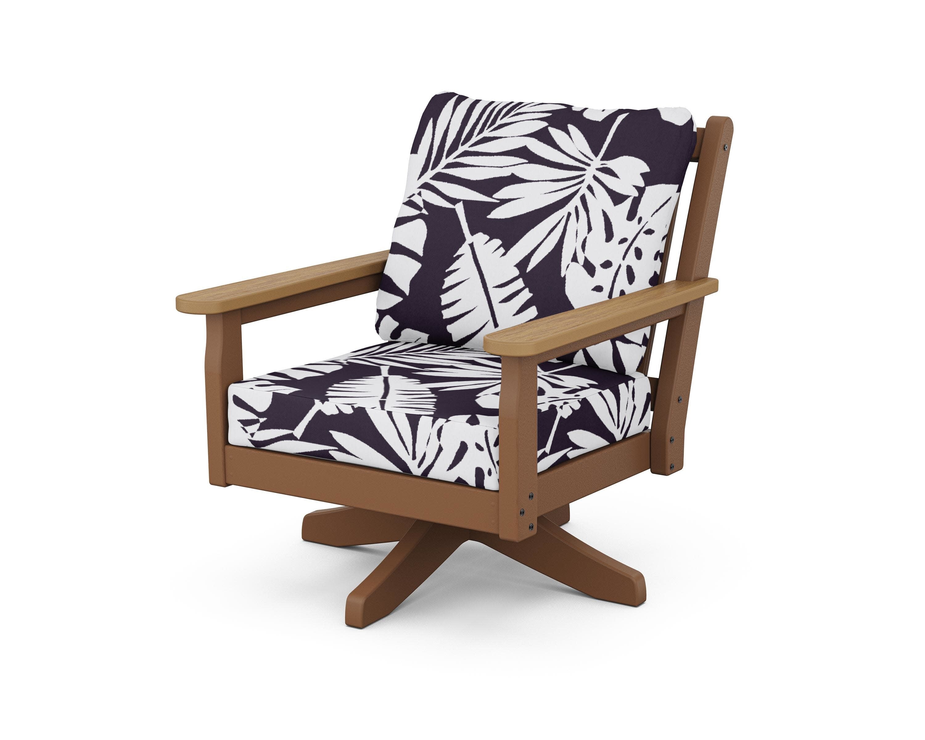 Chippendale Deep Seating Swivel Chair in Teak / Natural / Leaf Navy
