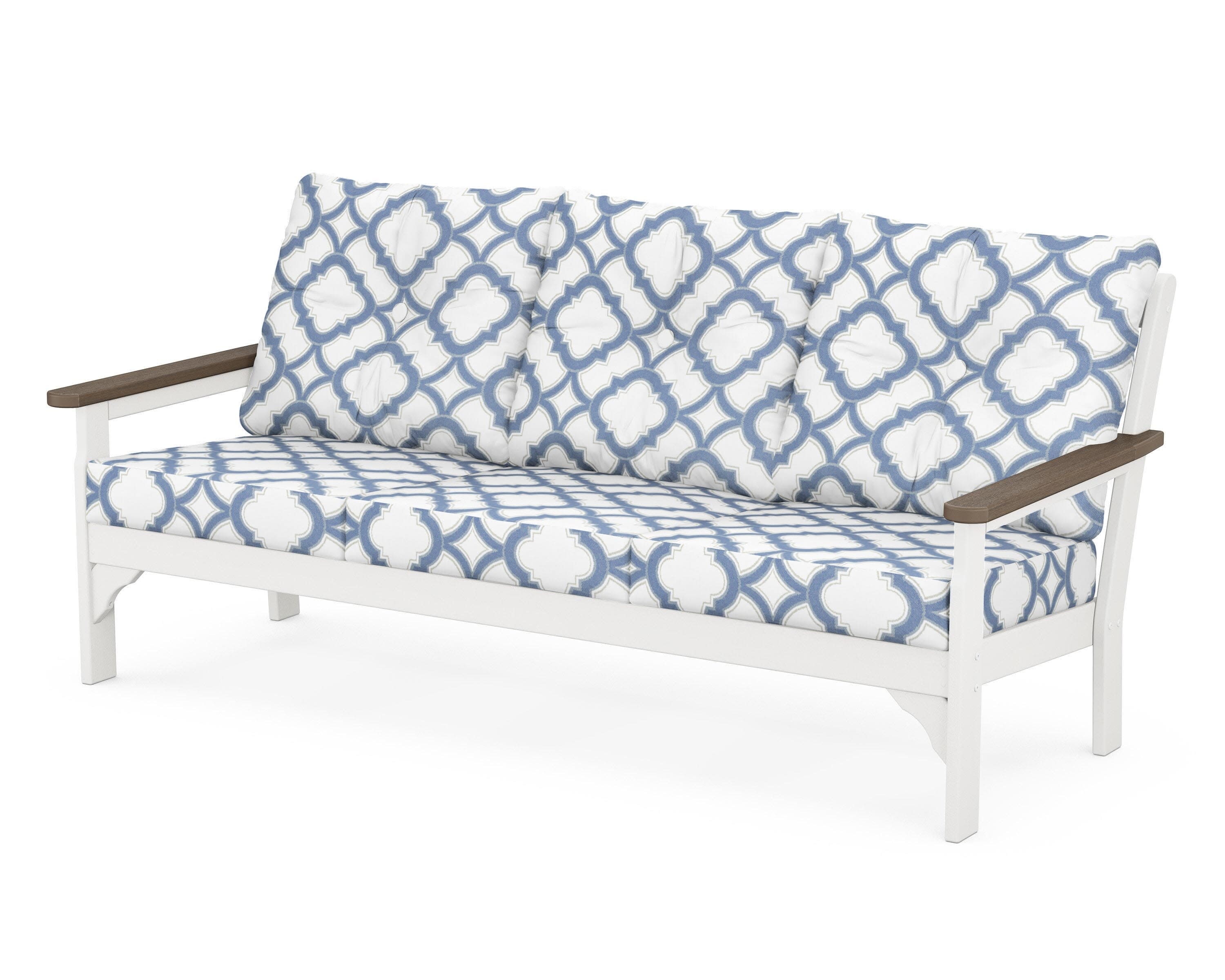 Vineyard Deep Seating Sofa in White / Kona / Trellis Sky Blue