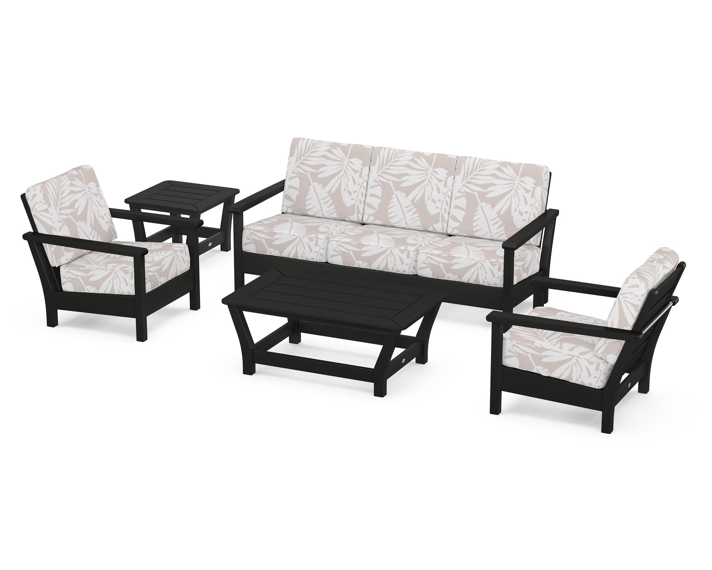 Harbour 5-Piece Deep Seating Set in Black / Leaf Dune Burlap